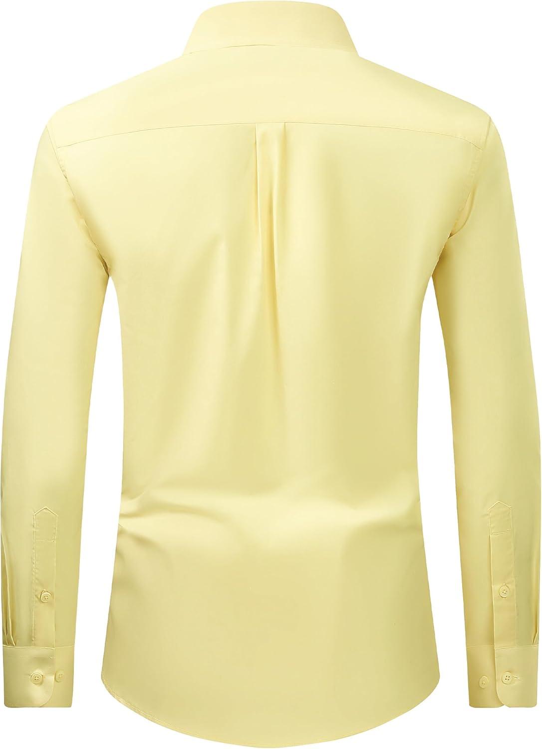 imageAlimens ampamp Gentle Mens Dress Shirt Regular Fit Stretch Stain Shield Long Sleeve Solid Business Wedding Button Down ShirtsLight Yellow