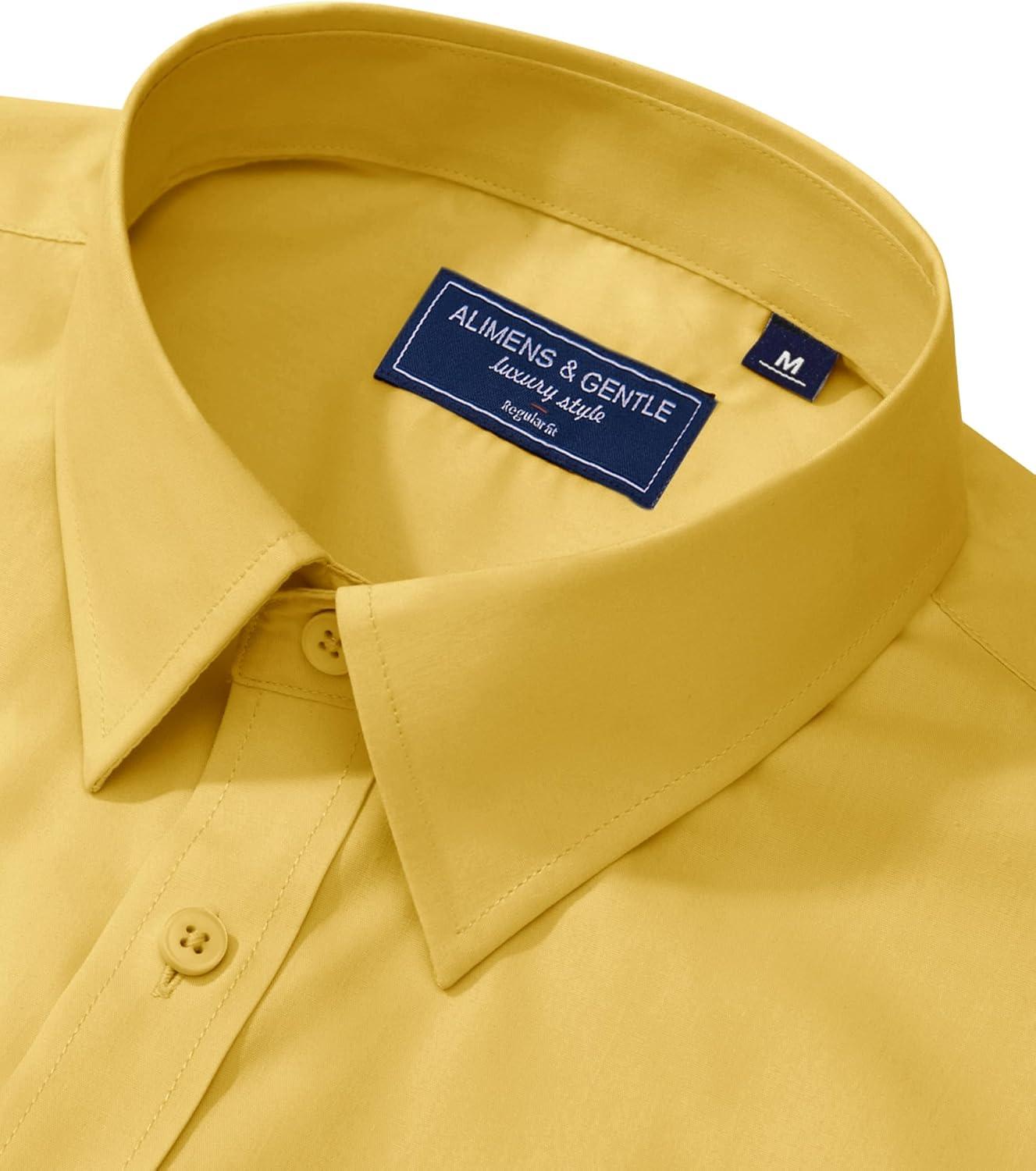 imageAlimens ampamp Gentle Mens Dress Shirt Regular Fit Stretch Stain Shield Long Sleeve Solid Business Wedding Button Down ShirtsMustard Yellow