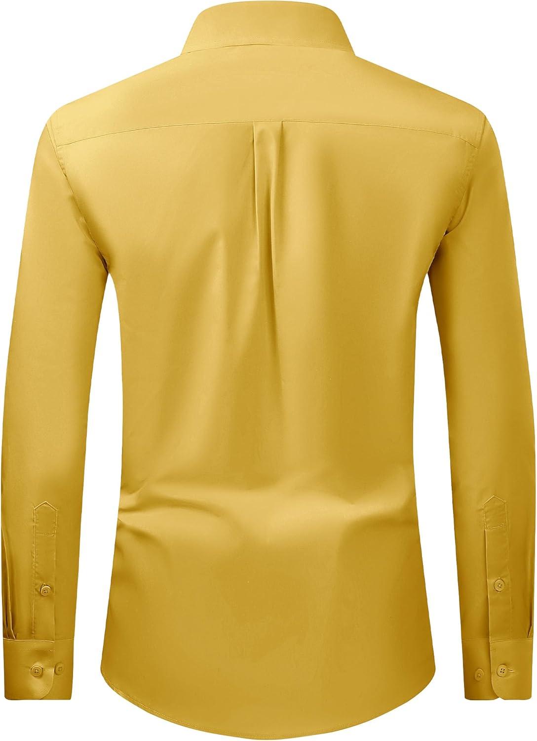 imageAlimens ampamp Gentle Mens Dress Shirt Regular Fit Stretch Stain Shield Long Sleeve Solid Business Wedding Button Down ShirtsMustard Yellow