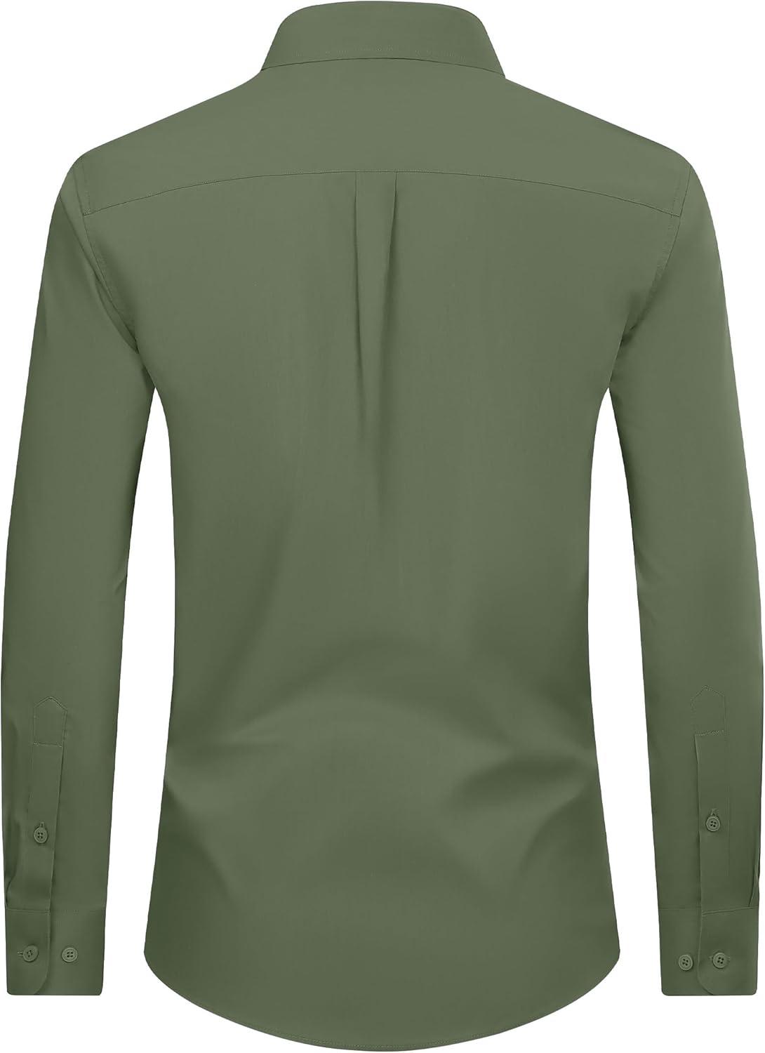 imageAlimens ampamp Gentle Mens Dress Shirt Regular Fit Stretch Stain Shield Long Sleeve Solid Business Wedding Button Down ShirtsOlive Green