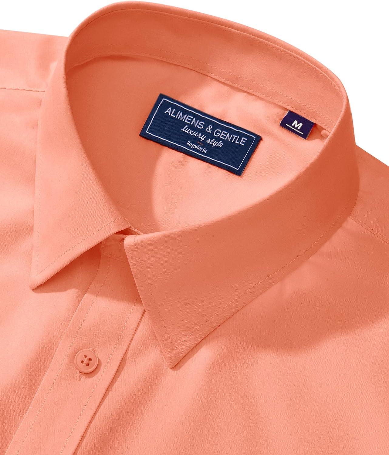 imageAlimens ampamp Gentle Mens Dress Shirt Regular Fit Stretch Stain Shield Long Sleeve Solid Business Wedding Button Down ShirtsOrange