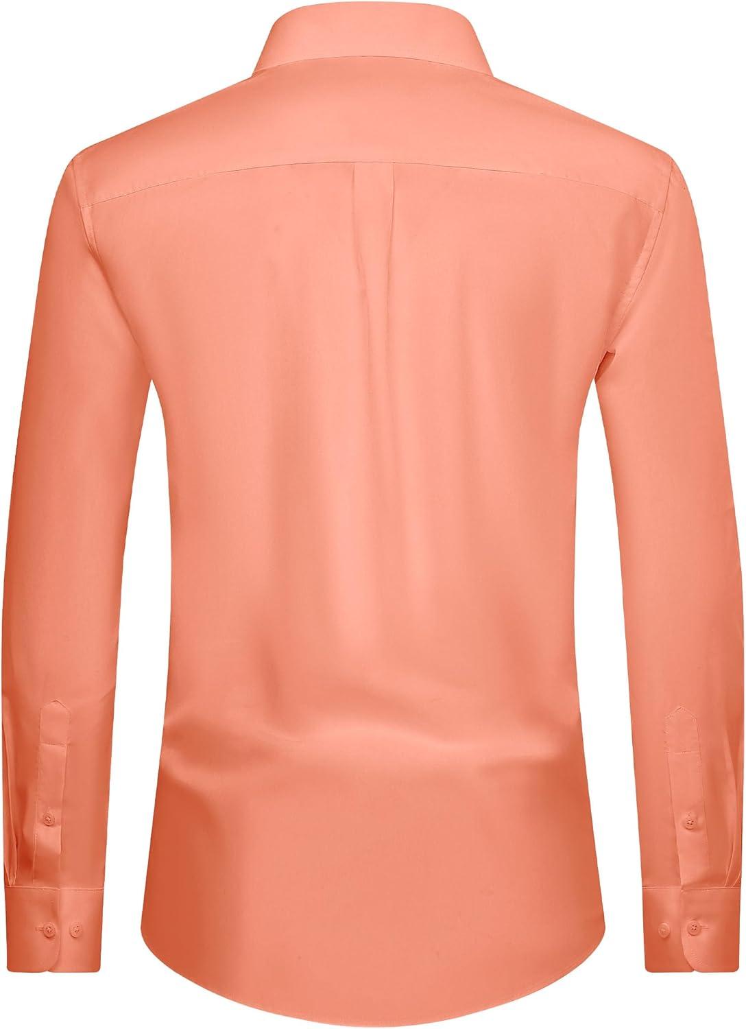 imageAlimens ampamp Gentle Mens Dress Shirt Regular Fit Stretch Stain Shield Long Sleeve Solid Business Wedding Button Down ShirtsOrange