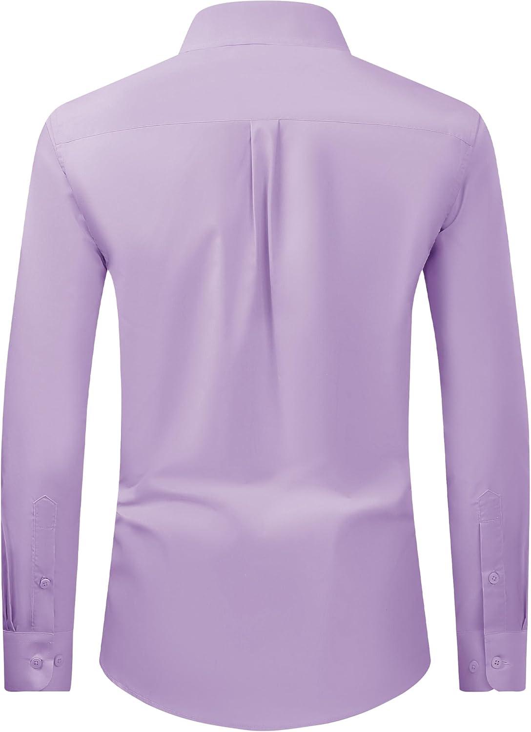 imageAlimens ampamp Gentle Mens Dress Shirt Regular Fit Stretch Stain Shield Long Sleeve Solid Business Wedding Button Down ShirtsPink Purple