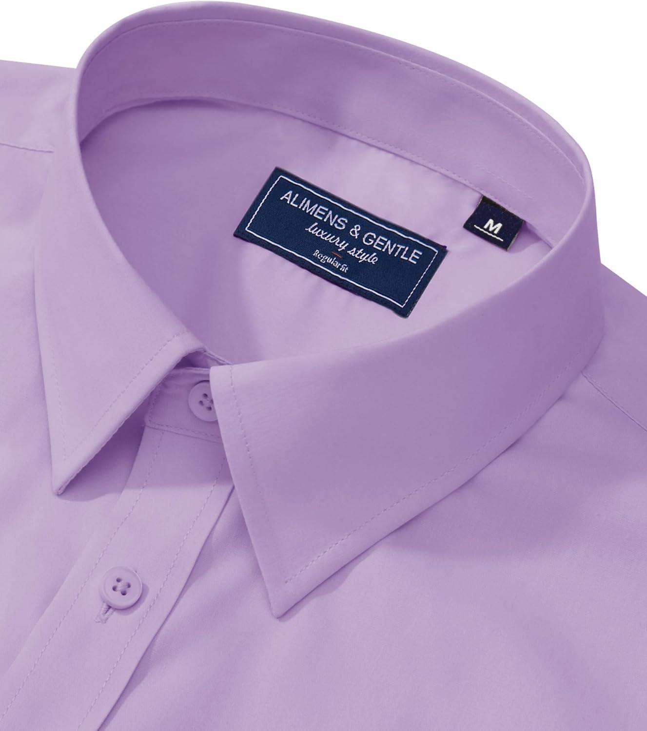 imageAlimens ampamp Gentle Mens Dress Shirt Regular Fit Stretch Stain Shield Long Sleeve Solid Business Wedding Button Down ShirtsPink Purple