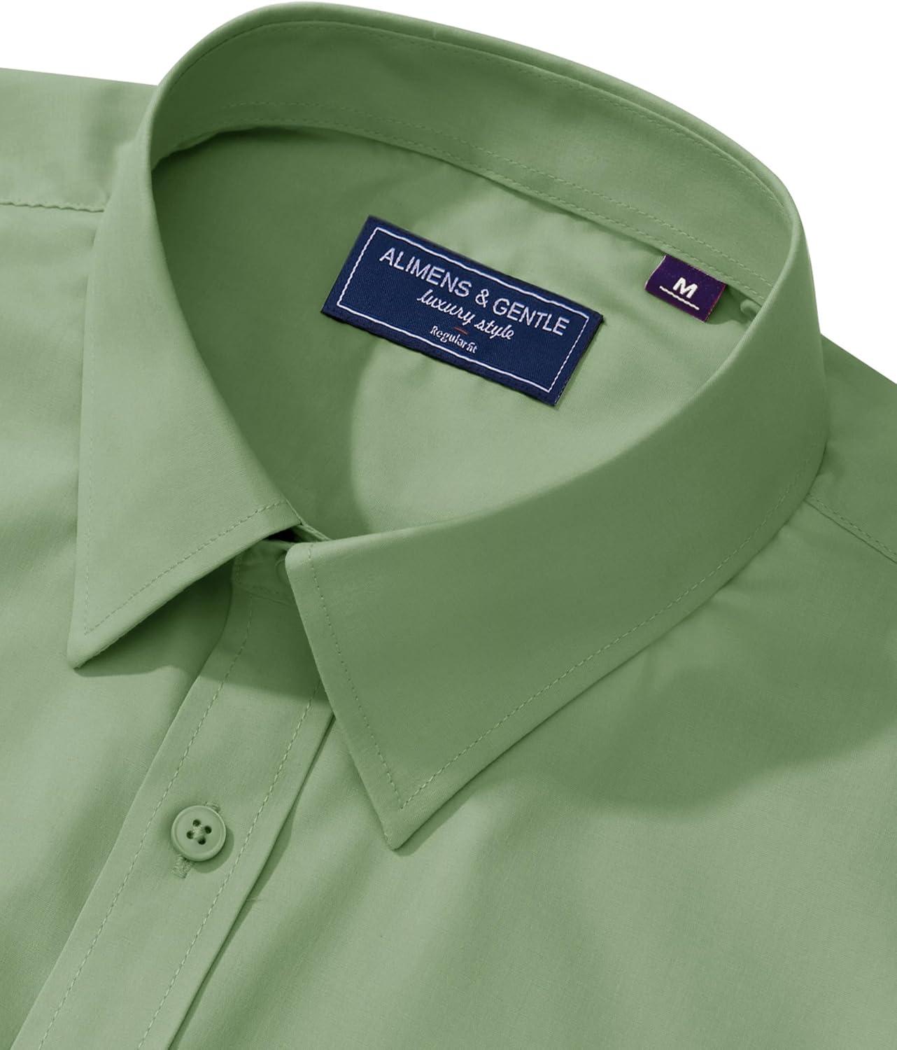 imageAlimens ampamp Gentle Mens Dress Shirt Regular Fit Stretch Stain Shield Long Sleeve Solid Business Wedding Button Down ShirtsSage Green