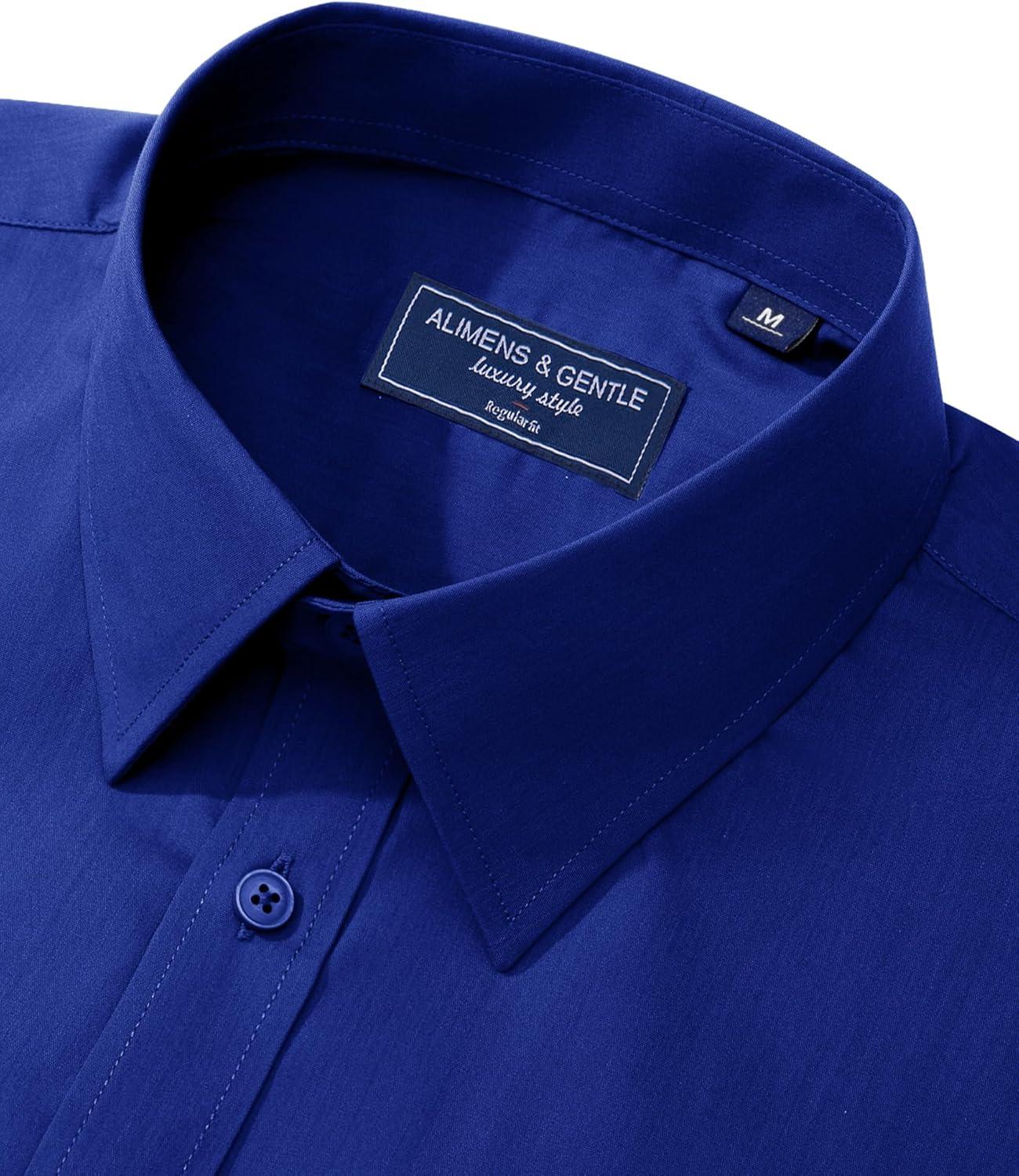 imageAlimens ampamp Gentle Mens Dress Shirt Regular Fit Stretch Stain Shield Long Sleeve Solid Business Wedding Button Down ShirtsSapphire Blue