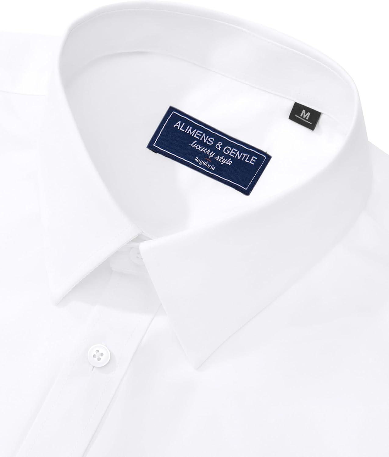 imageAlimens ampamp Gentle Mens Dress Shirt Regular Fit Stretch Stain Shield Long Sleeve Solid Business Wedding Button Down ShirtsWhite