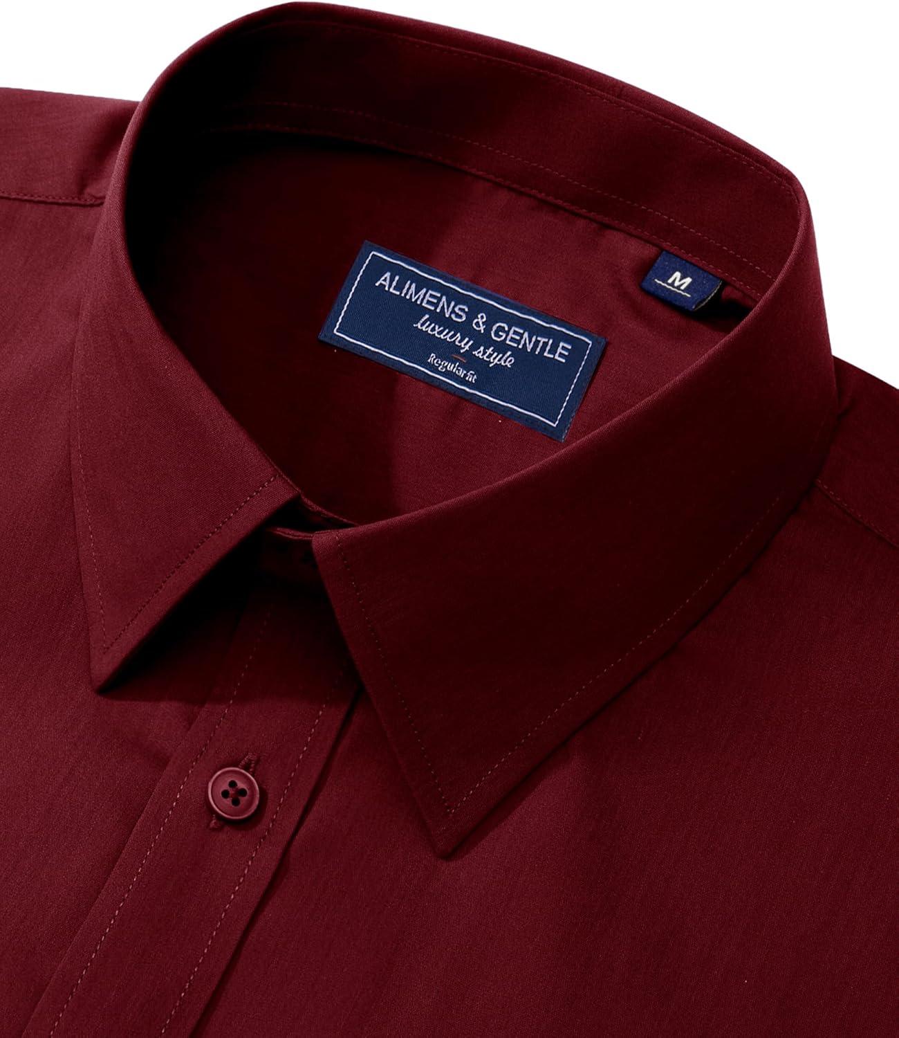 imageAlimens ampamp Gentle Mens Dress Shirt Regular Fit Stretch Stain Shield Long Sleeve Solid Business Wedding Button Down ShirtsWine Red