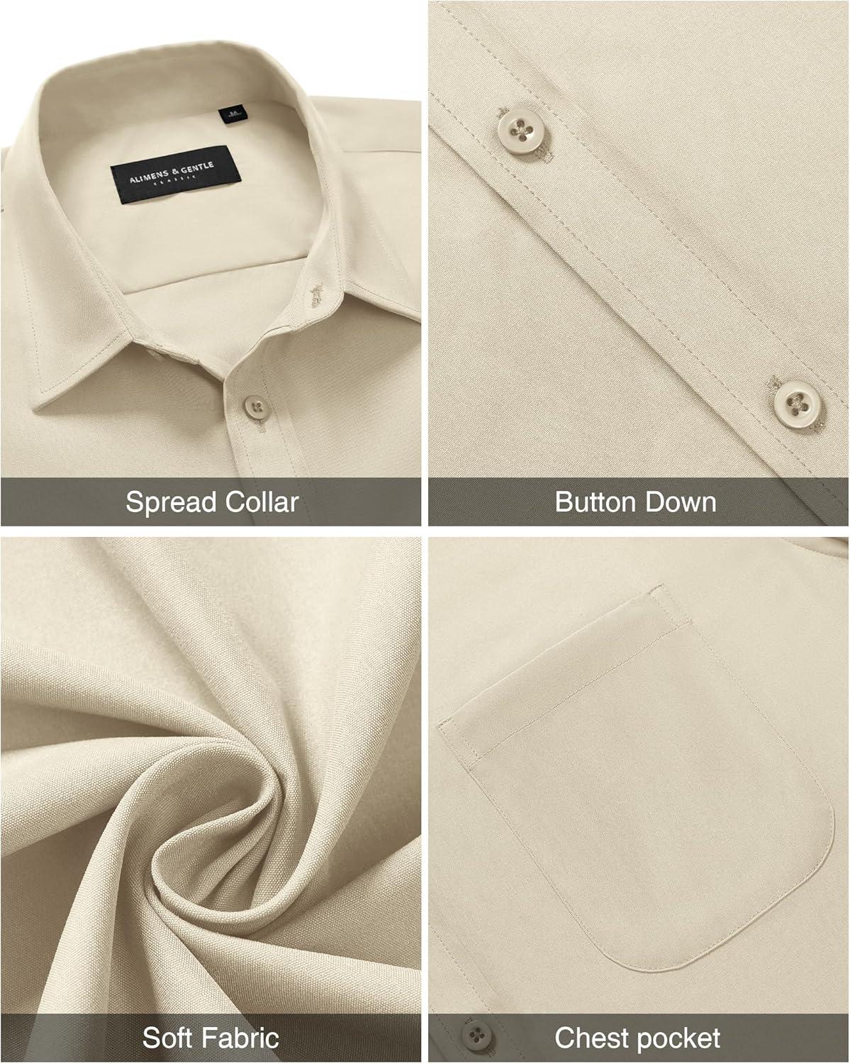 imageAlimens ampamp Gentle Mens Short Sleeve Dress Shirt Wrinkle Free Solid Casual Button Down Shirts for Summer Business WeddingApricot