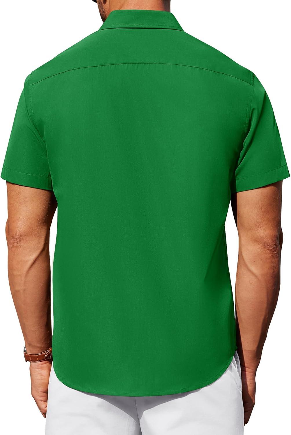 imageAlimens ampamp Gentle Mens Short Sleeve Dress Shirt Wrinkle Free Solid Casual Button Down Shirts for Summer Business WeddingBright Green