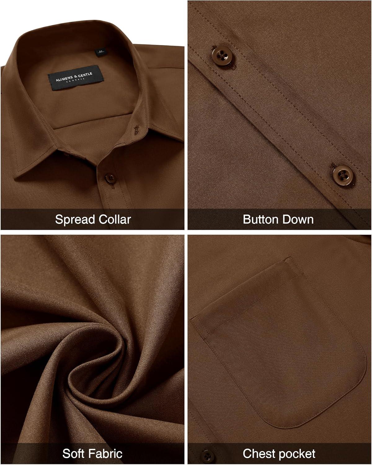 imageAlimens ampamp Gentle Mens Short Sleeve Dress Shirt Wrinkle Free Solid Casual Button Down Shirts for Summer Business WeddingBrown