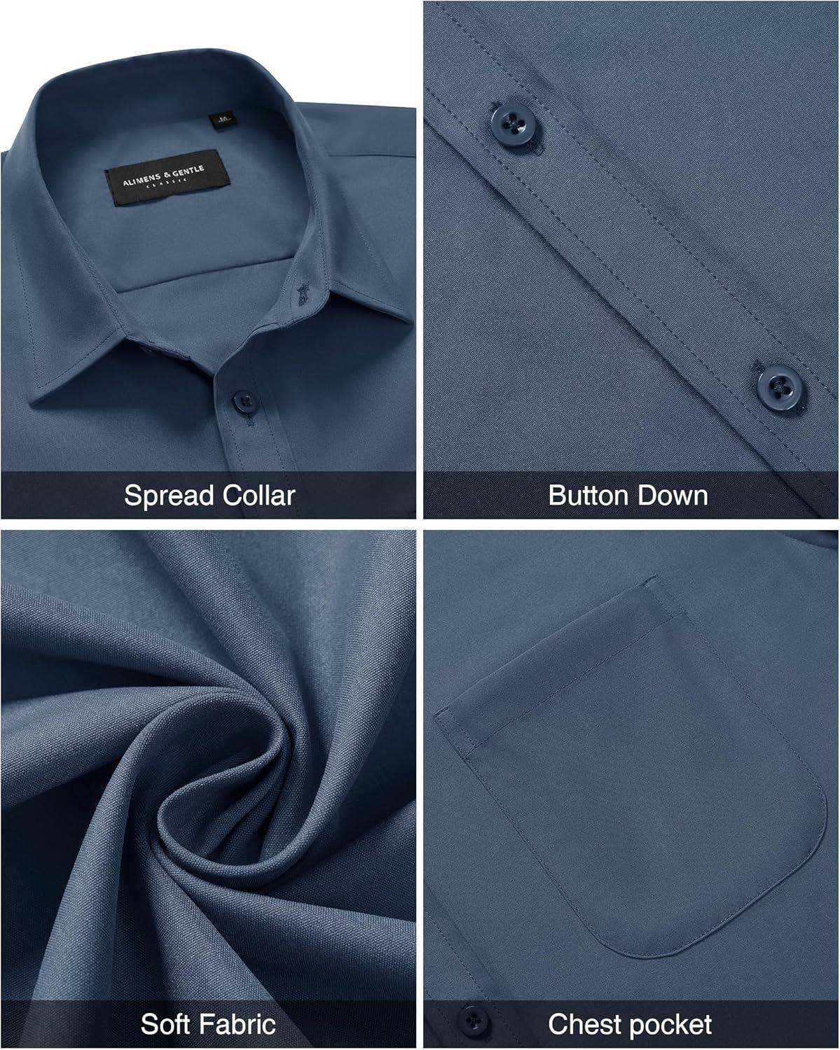 imageAlimens ampamp Gentle Mens Short Sleeve Dress Shirt Wrinkle Free Solid Casual Button Down Shirts for Summer Business WeddingCaptain Blue