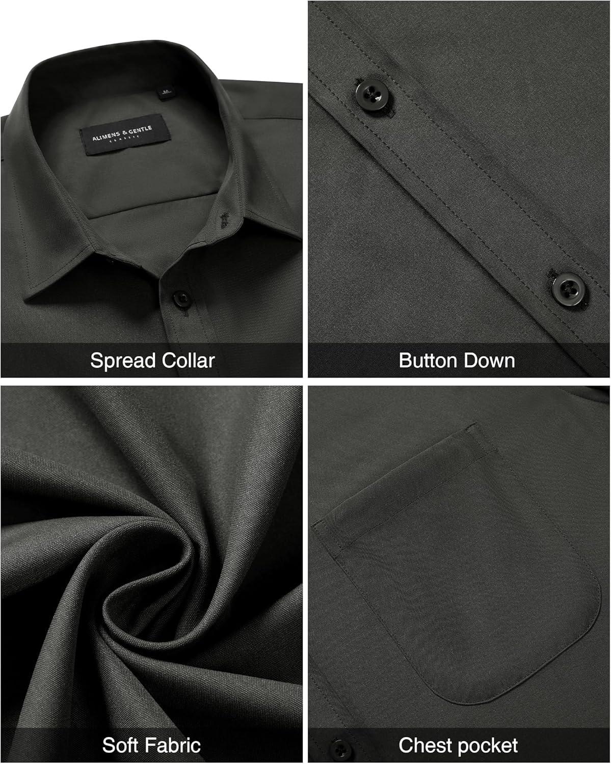 imageAlimens ampamp Gentle Mens Short Sleeve Dress Shirt Wrinkle Free Solid Casual Button Down Shirts for Summer Business WeddingDark Grey