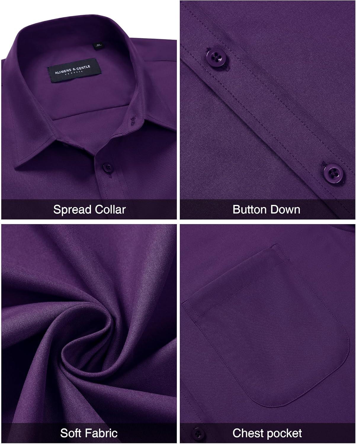 imageAlimens ampamp Gentle Mens Short Sleeve Dress Shirt Wrinkle Free Solid Casual Button Down Shirts for Summer Business WeddingDark Purple