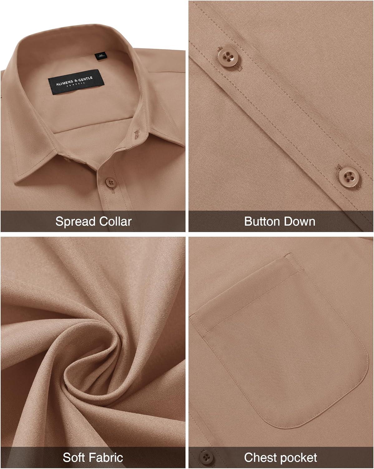 imageAlimens ampamp Gentle Mens Short Sleeve Dress Shirt Wrinkle Free Solid Casual Button Down Shirts for Summer Business WeddingKhaki