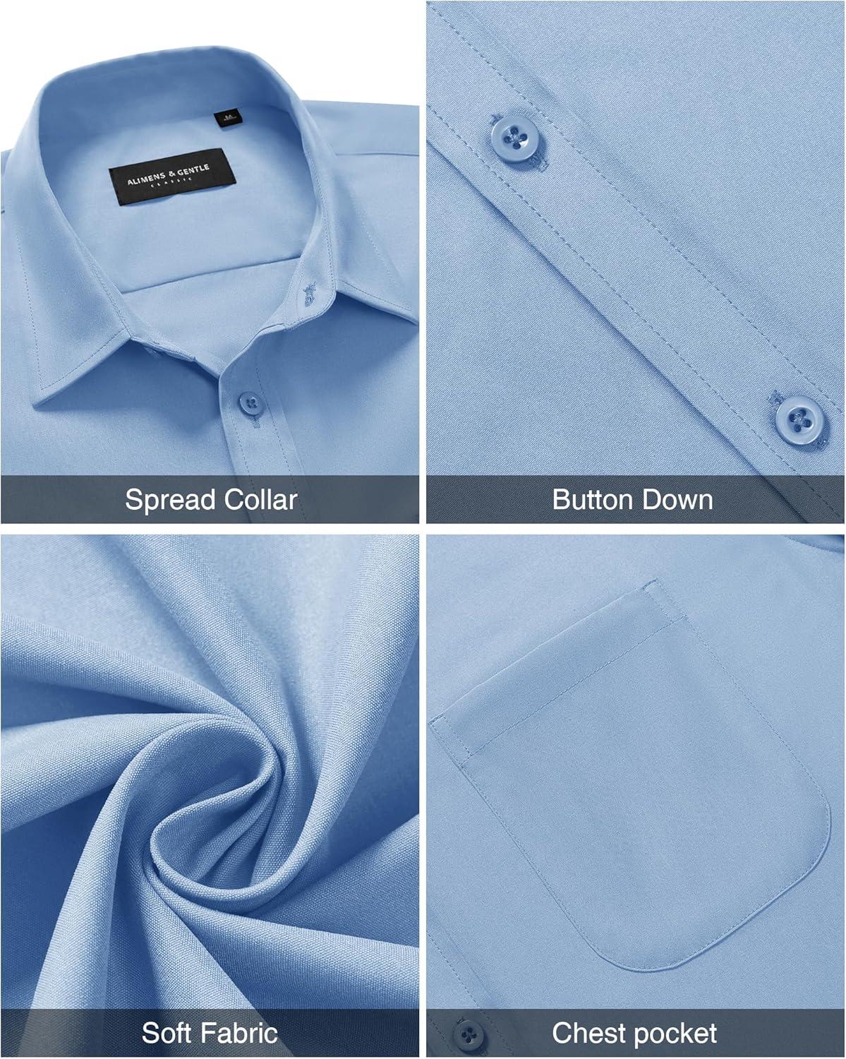 imageAlimens ampamp Gentle Mens Short Sleeve Dress Shirt Wrinkle Free Solid Casual Button Down Shirts for Summer Business WeddingLight Blue
