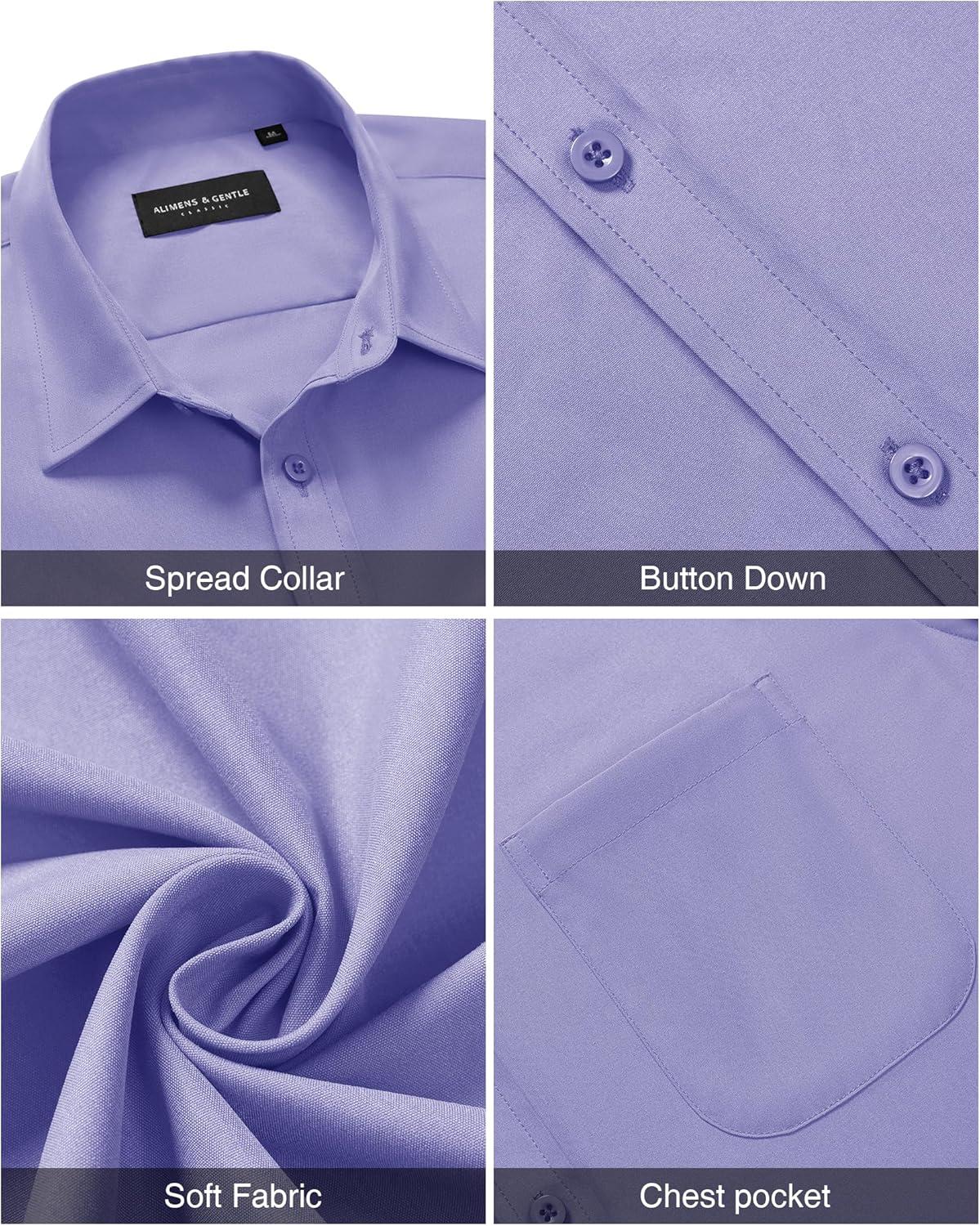 imageAlimens ampamp Gentle Mens Short Sleeve Dress Shirt Wrinkle Free Solid Casual Button Down Shirts for Summer Business WeddingLight Purple