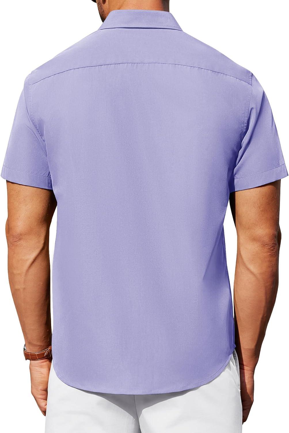 imageAlimens ampamp Gentle Mens Short Sleeve Dress Shirt Wrinkle Free Solid Casual Button Down Shirts for Summer Business WeddingLight Purple