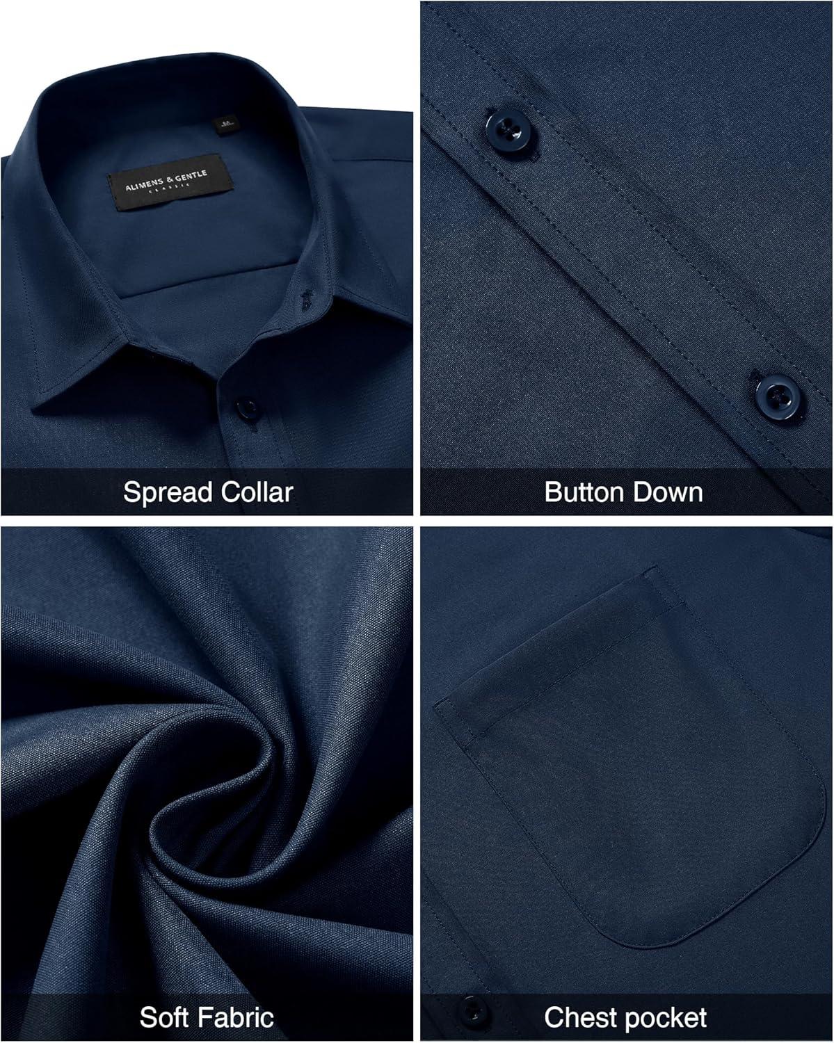 imageAlimens ampamp Gentle Mens Short Sleeve Dress Shirt Wrinkle Free Solid Casual Button Down Shirts for Summer Business WeddingNavy Blue