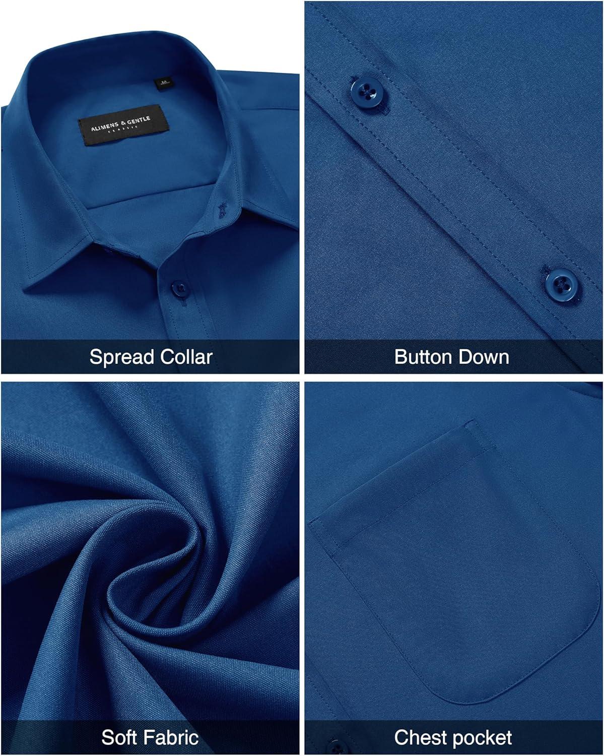 imageAlimens ampamp Gentle Mens Short Sleeve Dress Shirt Wrinkle Free Solid Casual Button Down Shirts for Summer Business WeddingPeacock Blue