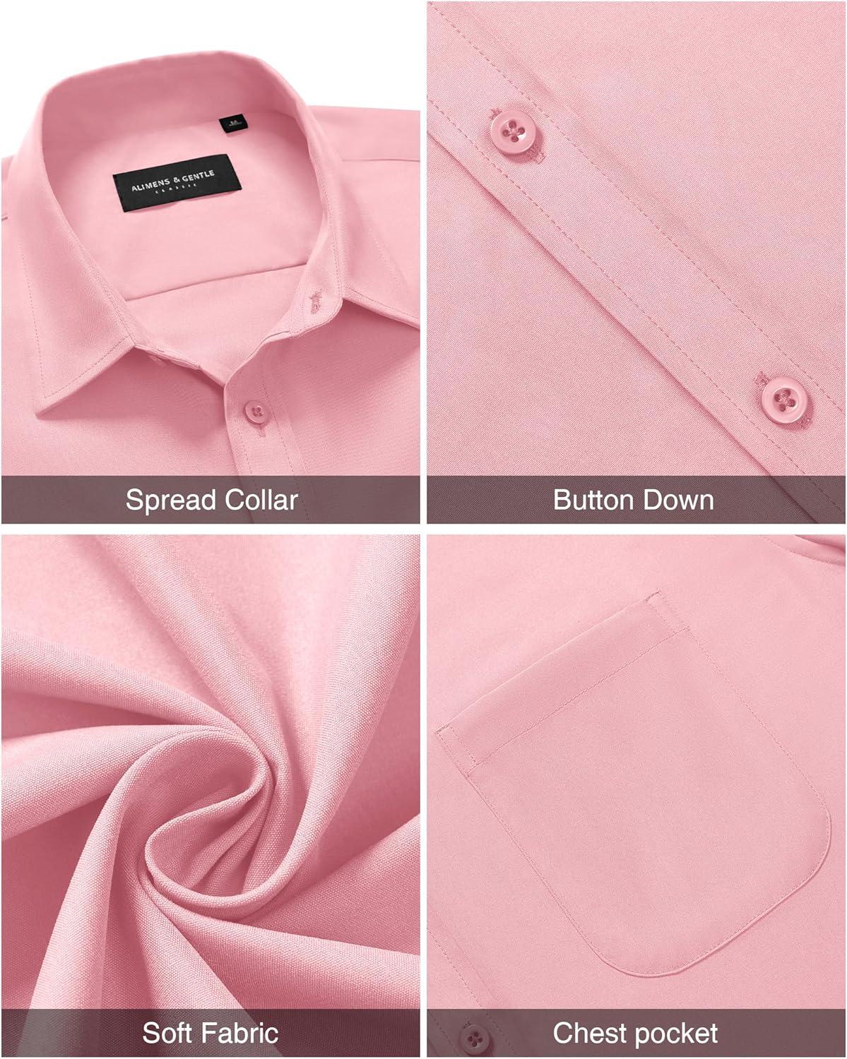 imageAlimens ampamp Gentle Mens Short Sleeve Dress Shirt Wrinkle Free Solid Casual Button Down Shirts for Summer Business WeddingPink