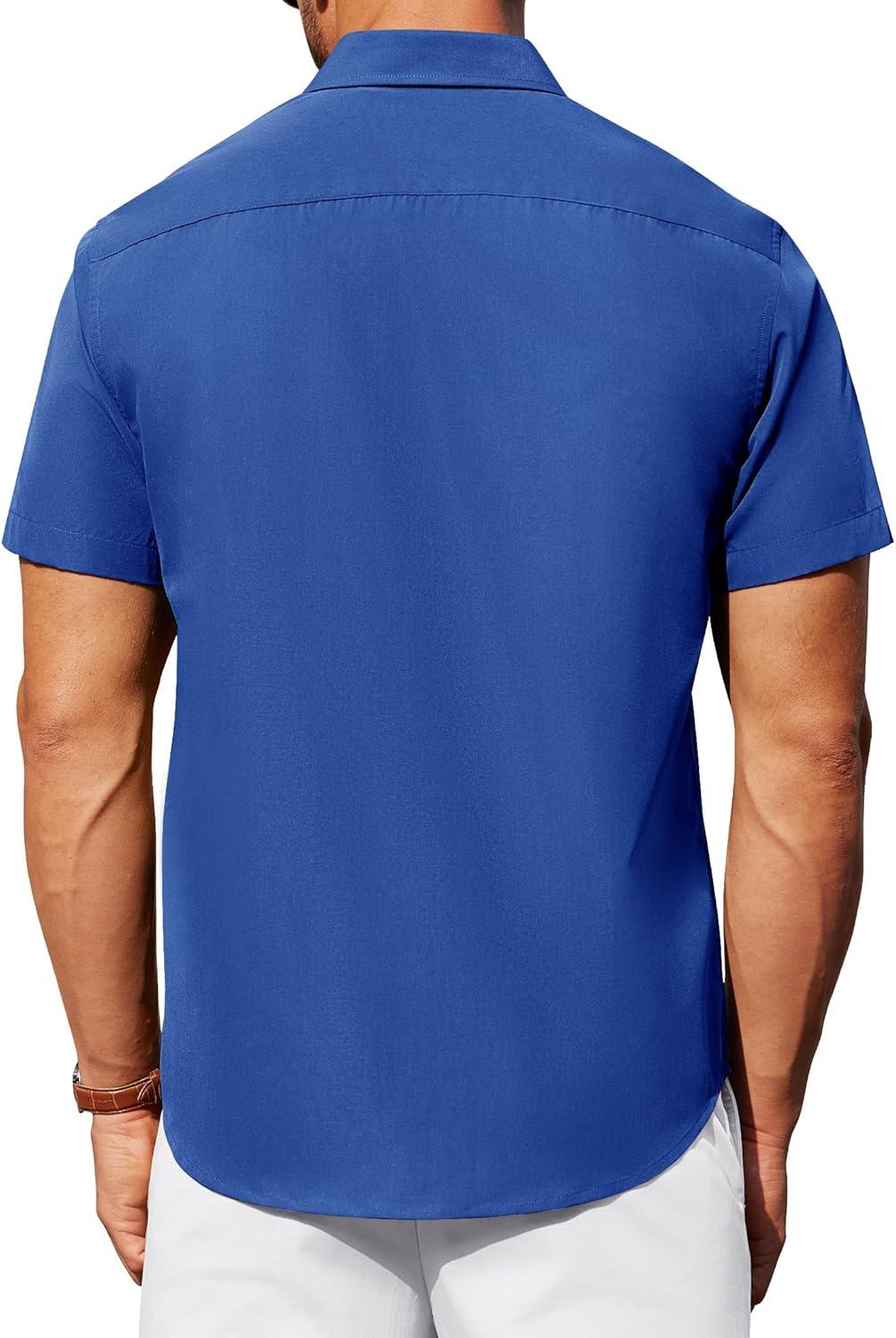 imageAlimens ampamp Gentle Mens Short Sleeve Dress Shirt Wrinkle Free Solid Casual Button Down Shirts for Summer Business WeddingRoyal Blue