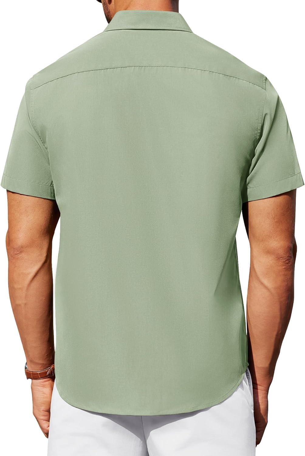 imageAlimens ampamp Gentle Mens Short Sleeve Dress Shirt Wrinkle Free Solid Casual Button Down Shirts for Summer Business WeddingSage Green