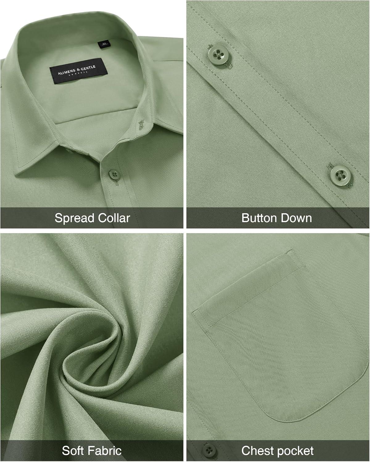 imageAlimens ampamp Gentle Mens Short Sleeve Dress Shirt Wrinkle Free Solid Casual Button Down Shirts for Summer Business WeddingSage Green