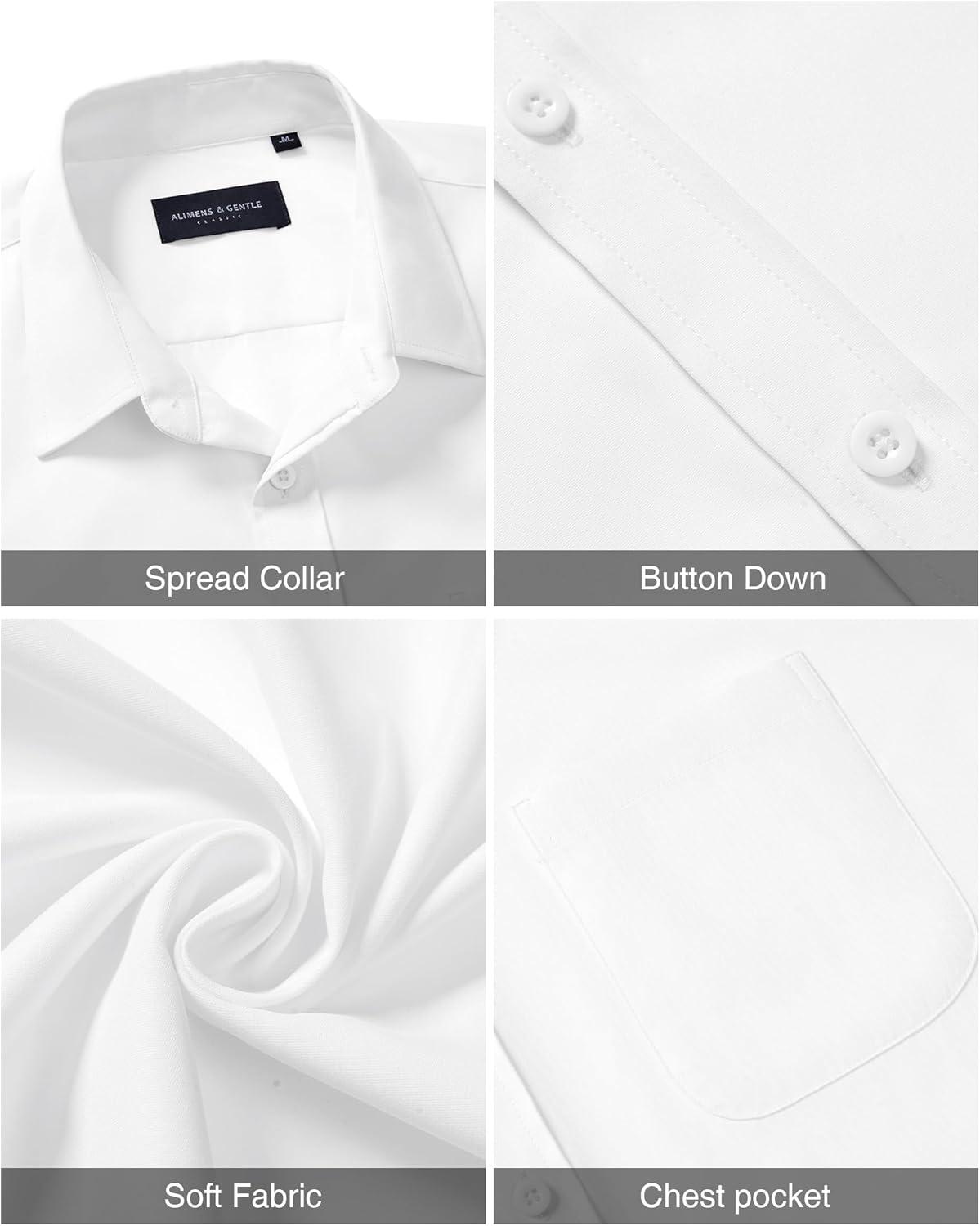 imageAlimens ampamp Gentle Mens Short Sleeve Dress Shirt Wrinkle Free Solid Casual Button Down Shirts for Summer Business WeddingWhite