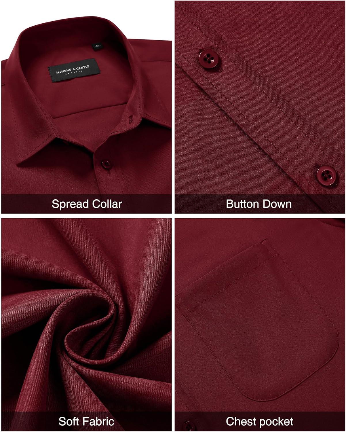 imageAlimens ampamp Gentle Mens Short Sleeve Dress Shirt Wrinkle Free Solid Casual Button Down Shirts for Summer Business WeddingWine Red