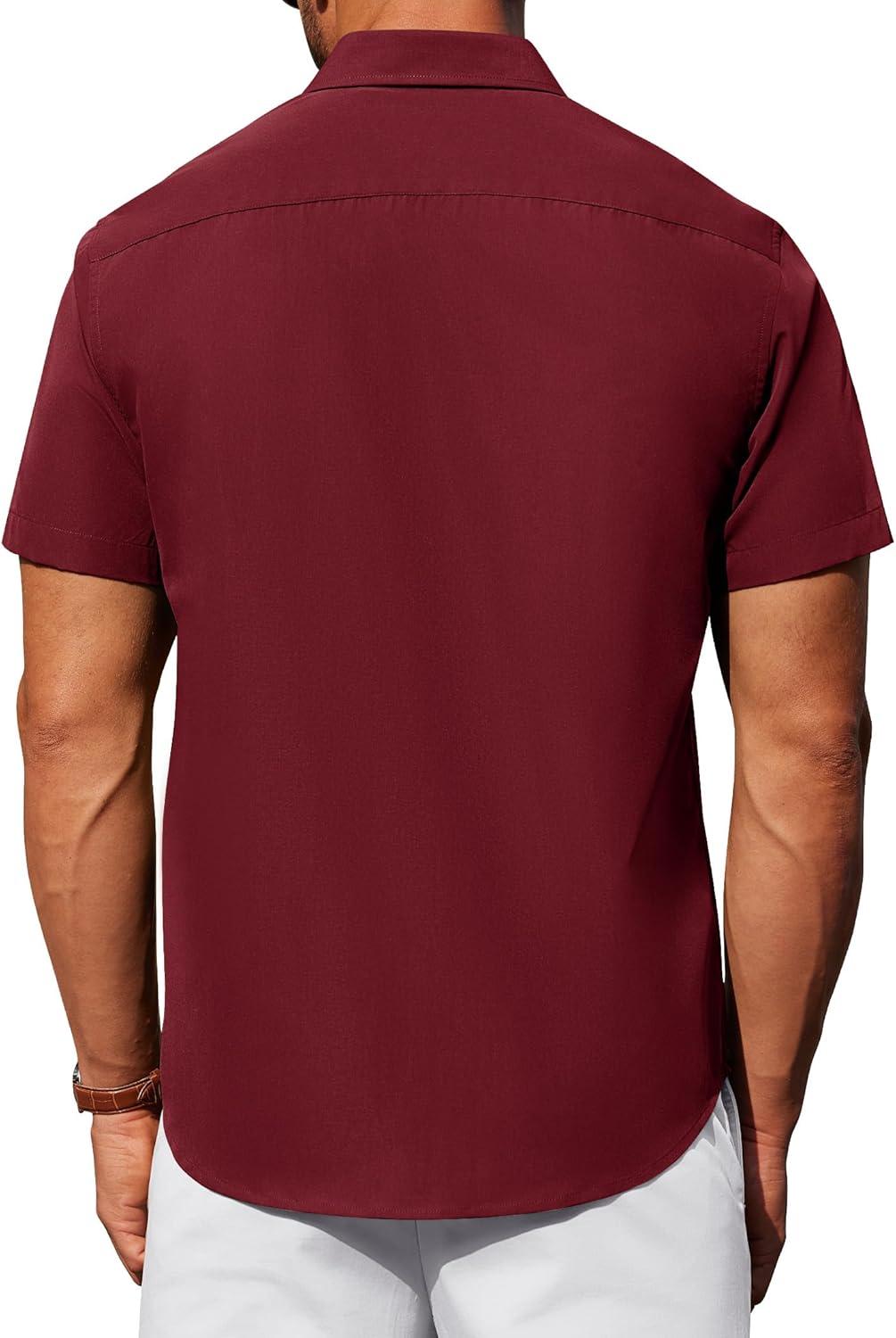 imageAlimens ampamp Gentle Mens Short Sleeve Dress Shirt Wrinkle Free Solid Casual Button Down Shirts for Summer Business WeddingWine Red
