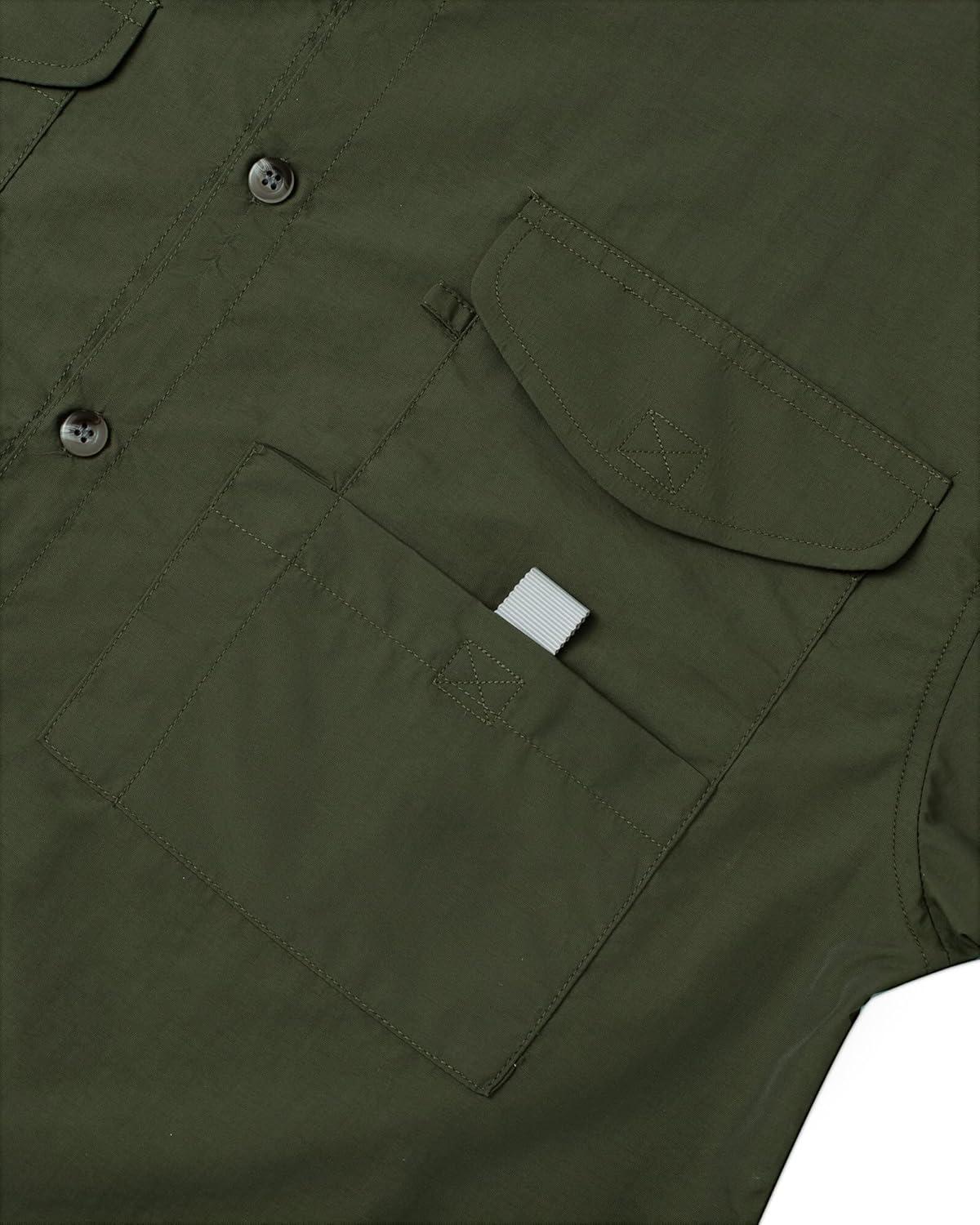 imageAlimens ampamp Gentle Short Sleeve Fishing Shirt Wicking Fabric Sun Protection Casual Button Down ShirtsArmy Green
