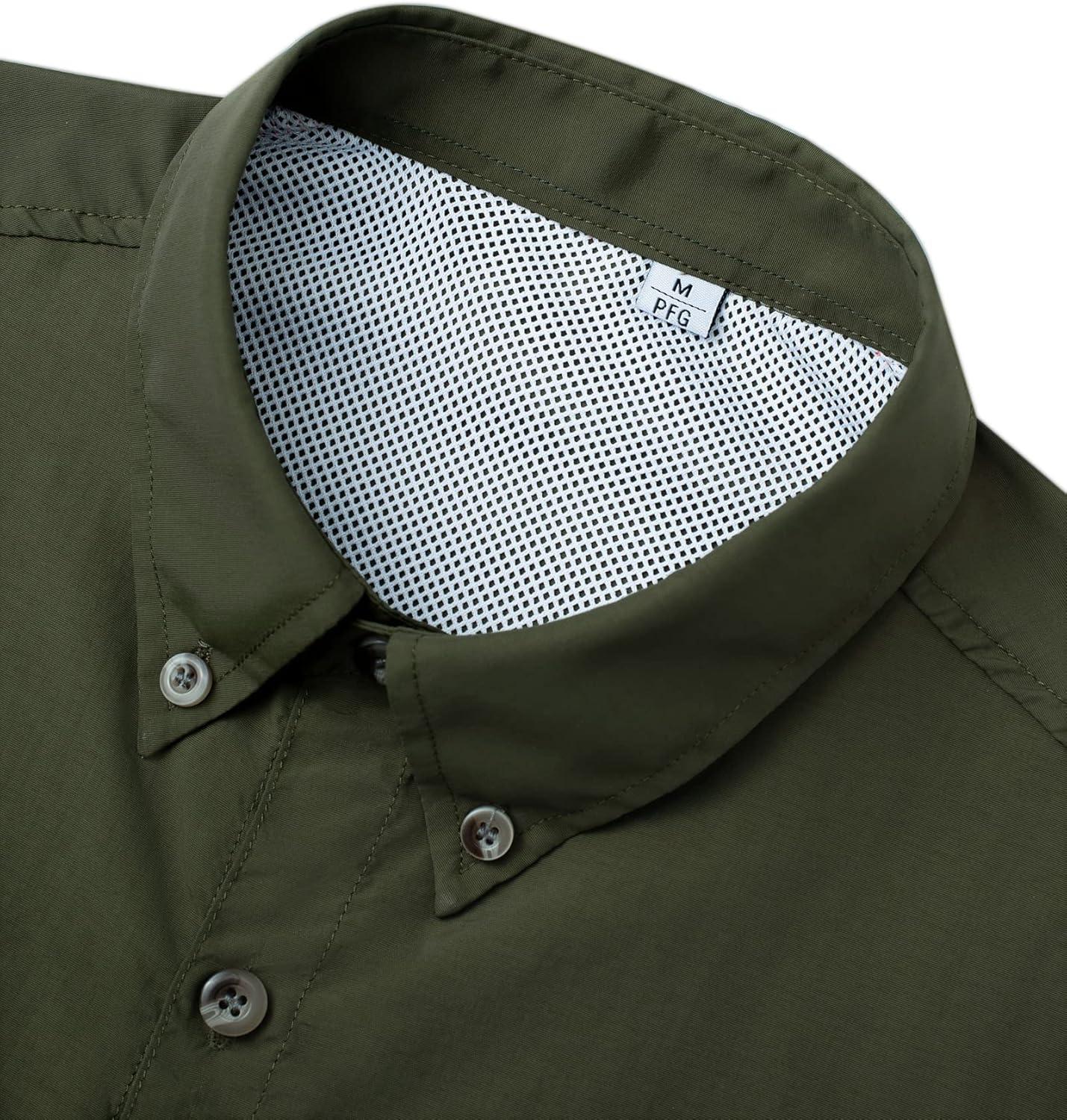 imageAlimens ampamp Gentle Short Sleeve Fishing Shirt Wicking Fabric Sun Protection Casual Button Down ShirtsArmy Green