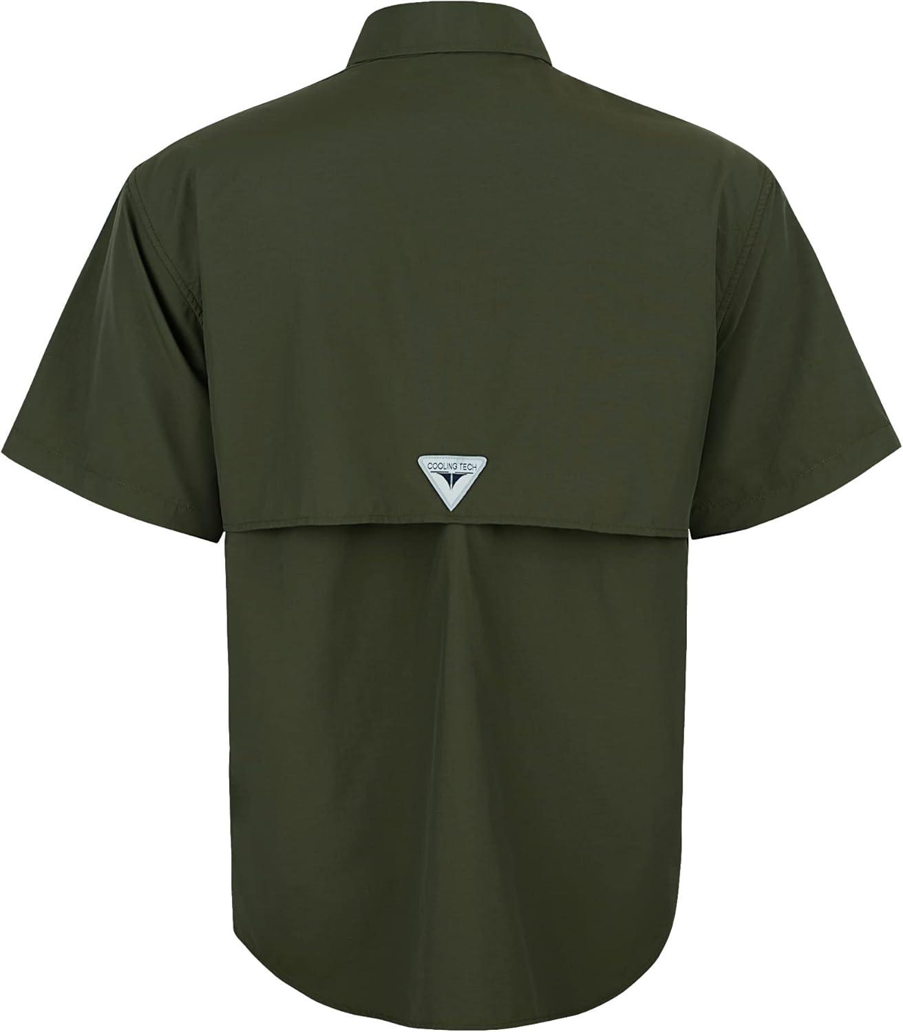 imageAlimens ampamp Gentle Short Sleeve Fishing Shirt Wicking Fabric Sun Protection Casual Button Down ShirtsArmy Green