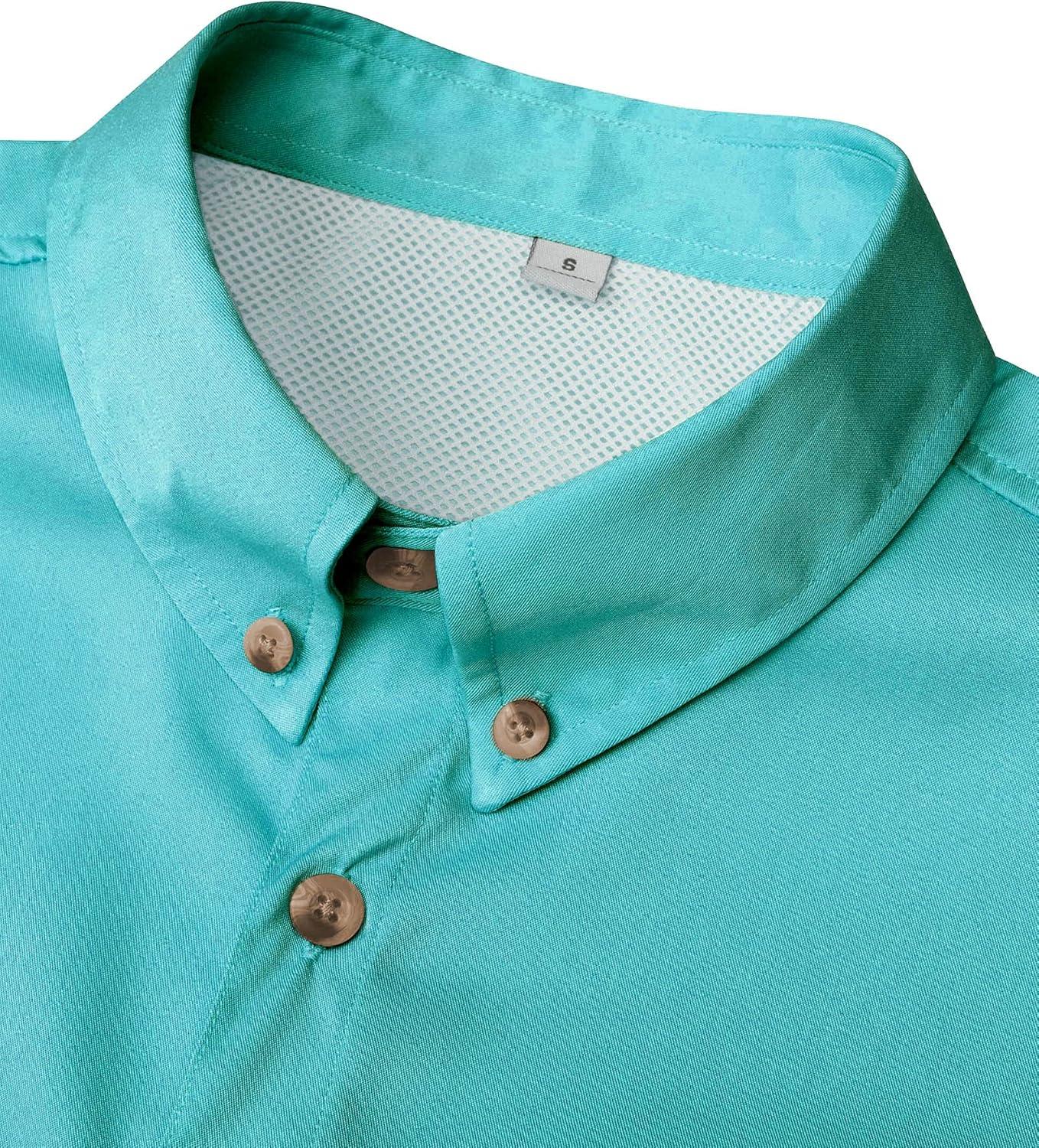 imageAlimens ampamp Gentle Short Sleeve Fishing Shirt Wicking Fabric Sun Protection Casual Button Down ShirtsBlue Green