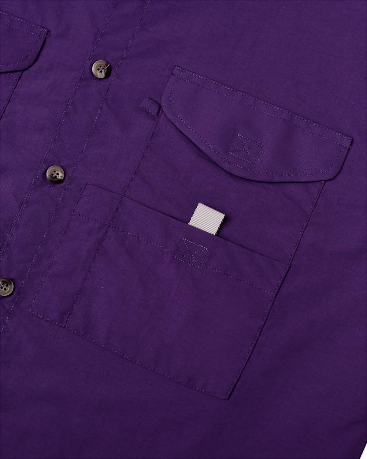imageAlimens ampamp Gentle Short Sleeve Fishing Shirt Wicking Fabric Sun Protection Casual Button Down ShirtsDark Purple