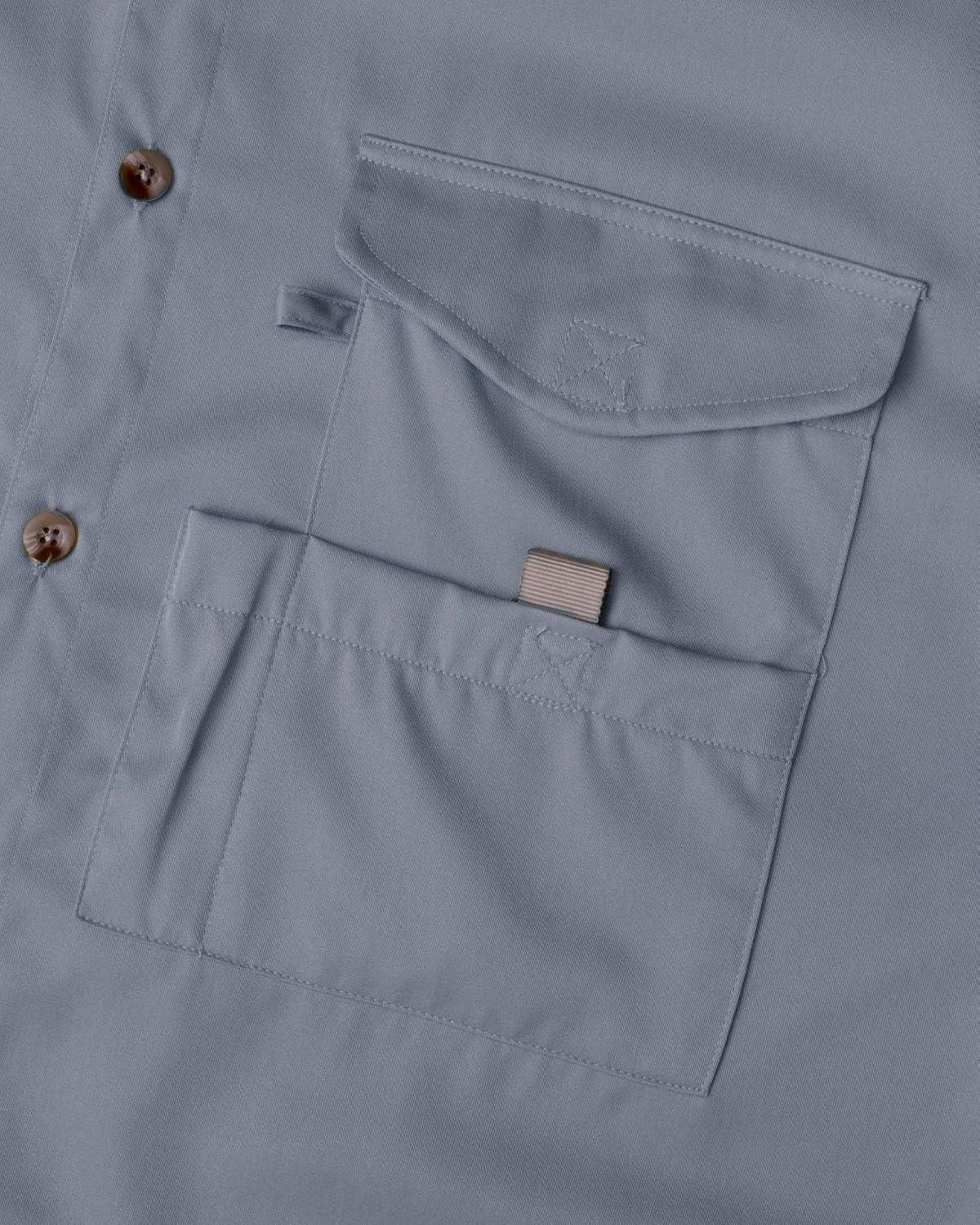 imageAlimens ampamp Gentle Short Sleeve Fishing Shirt Wicking Fabric Sun Protection Casual Button Down ShirtsGrey