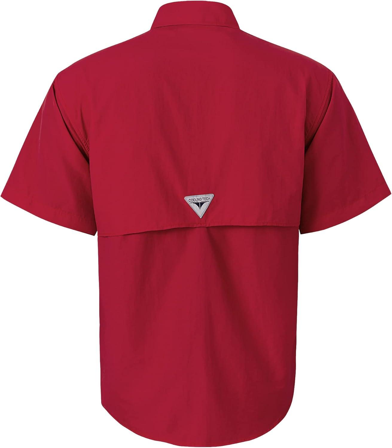 imageAlimens ampamp Gentle Short Sleeve Fishing Shirt Wicking Fabric Sun Protection Casual Button Down ShirtsRed
