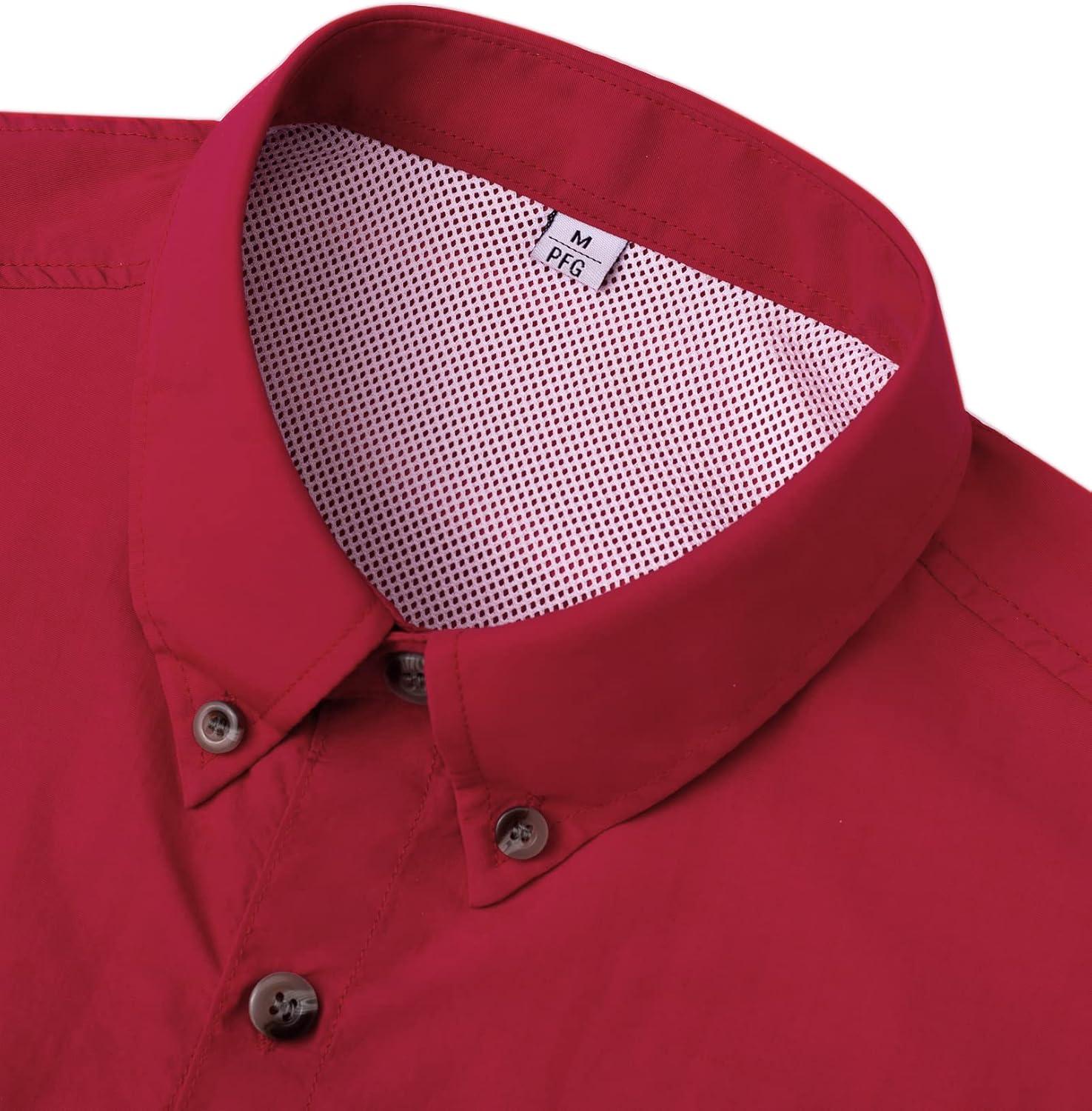 imageAlimens ampamp Gentle Short Sleeve Fishing Shirt Wicking Fabric Sun Protection Casual Button Down ShirtsRed