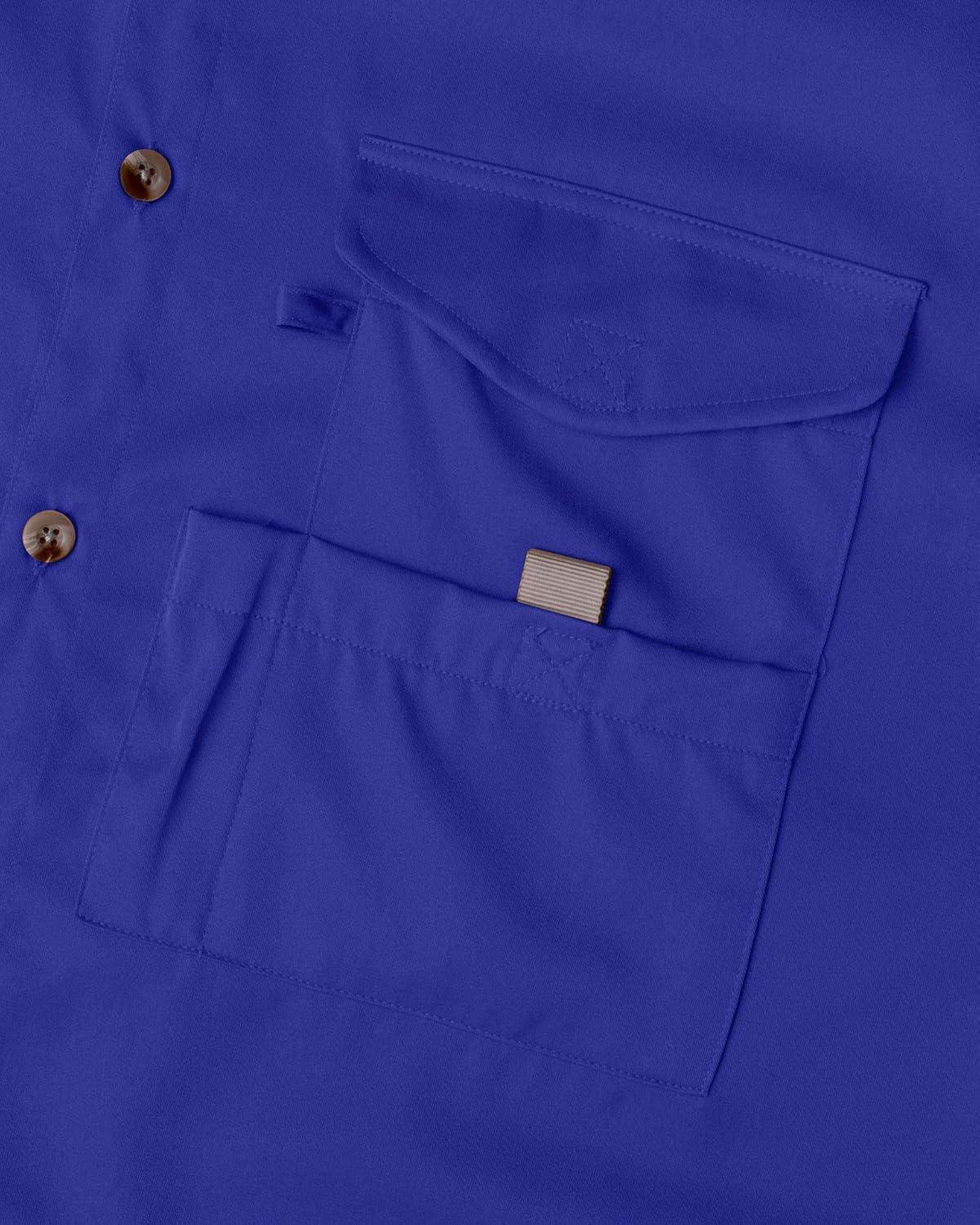 imageAlimens ampamp Gentle Short Sleeve Fishing Shirt Wicking Fabric Sun Protection Casual Button Down ShirtsRoyal Blue