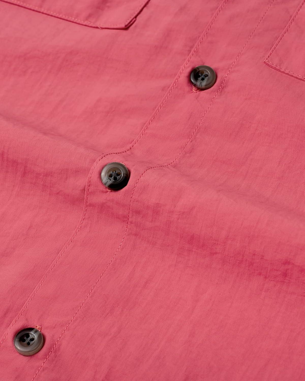 imageAlimens ampamp Gentle Short Sleeve Fishing Shirt Wicking Fabric Sun Protection Casual Button Down ShirtsSalmon
