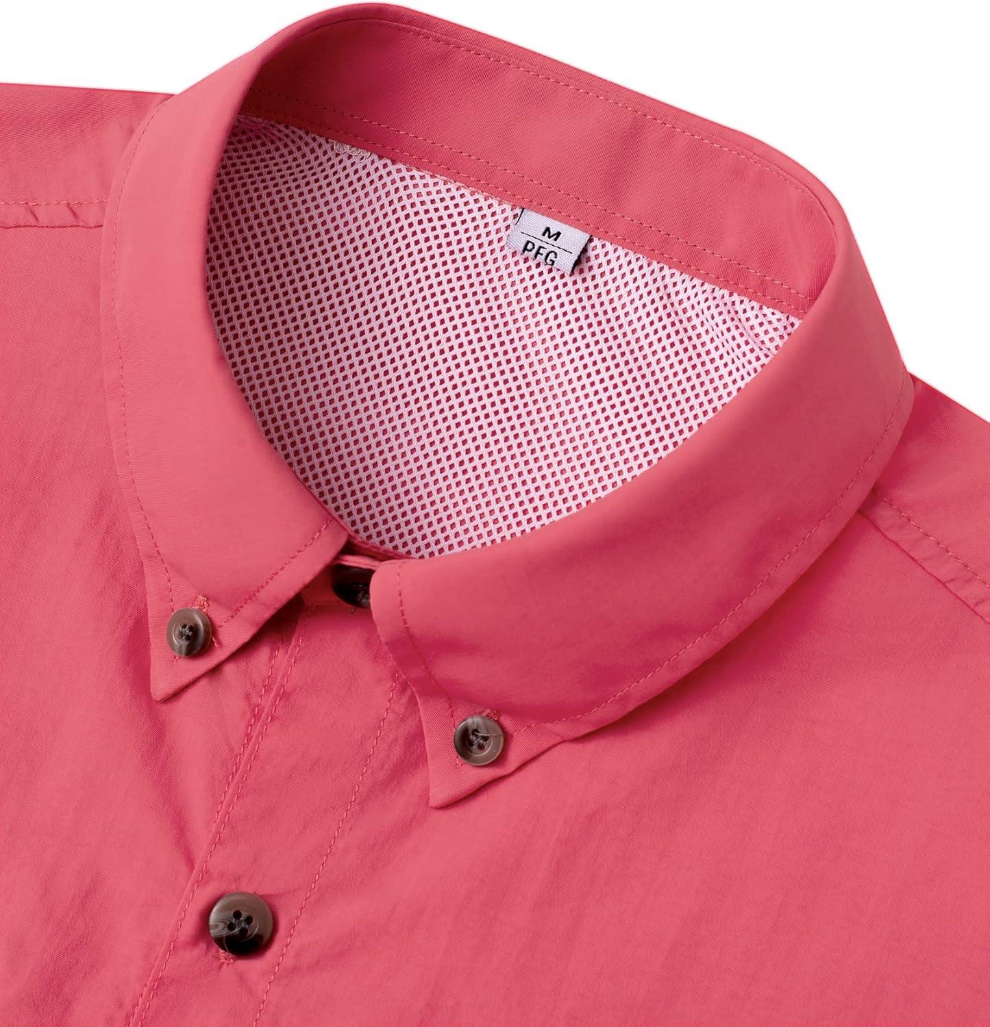 imageAlimens ampamp Gentle Short Sleeve Fishing Shirt Wicking Fabric Sun Protection Casual Button Down ShirtsSalmon