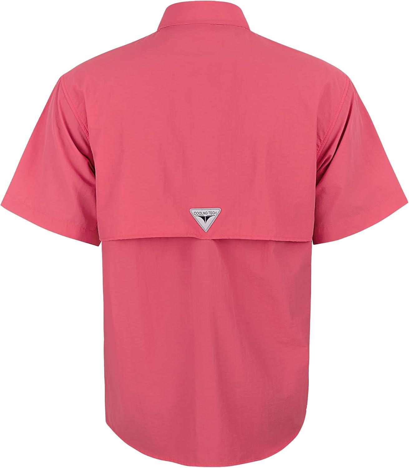 imageAlimens ampamp Gentle Short Sleeve Fishing Shirt Wicking Fabric Sun Protection Casual Button Down ShirtsSalmon