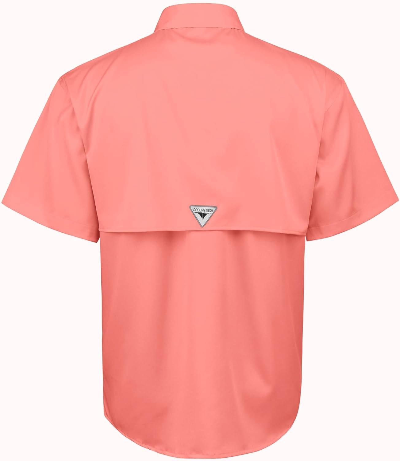 imageAlimens ampamp Gentle Short Sleeve Fishing Shirt Wicking Fabric Sun Protection Casual Button Down ShirtsSalmon Pink