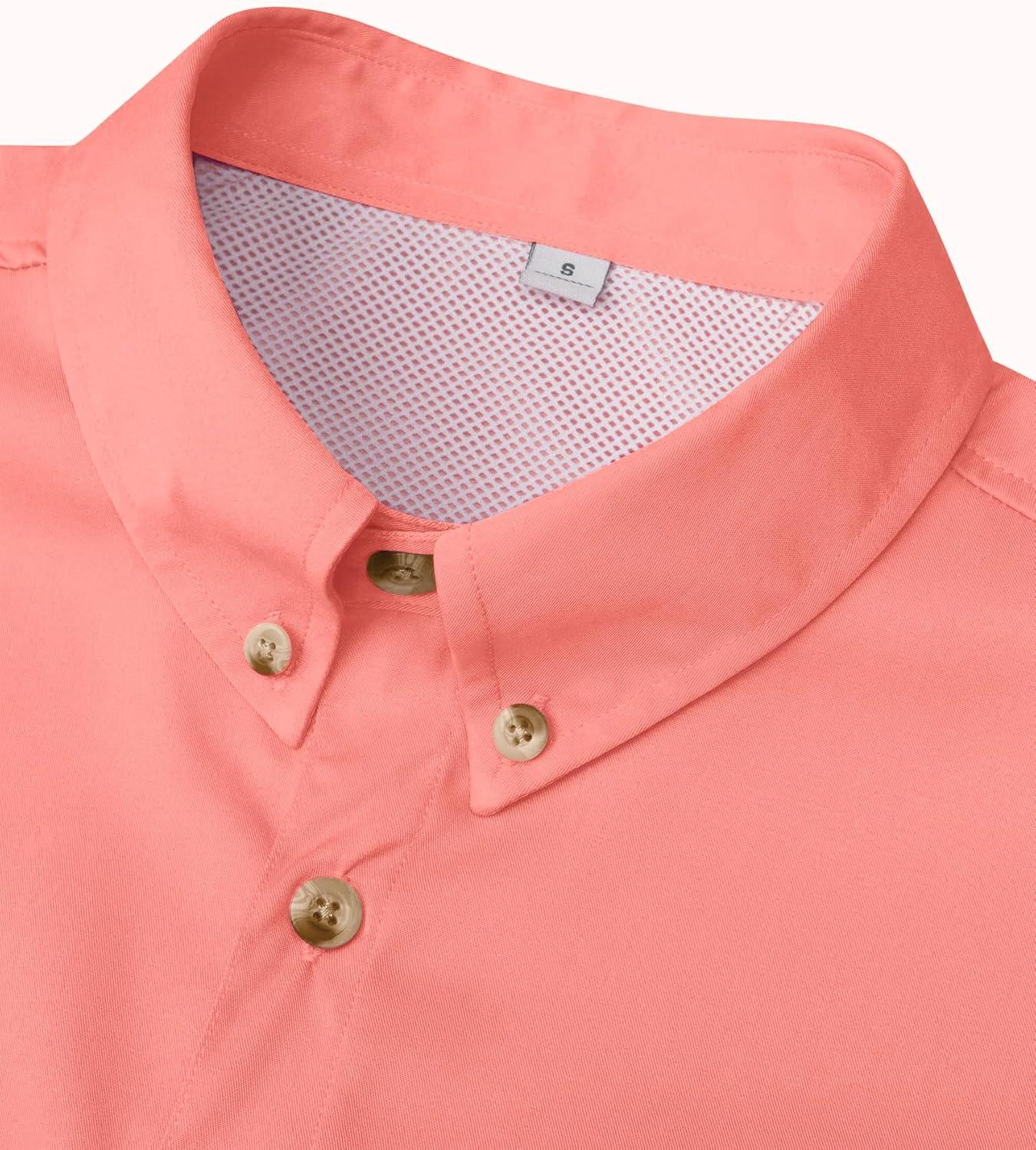 imageAlimens ampamp Gentle Short Sleeve Fishing Shirt Wicking Fabric Sun Protection Casual Button Down ShirtsSalmon Pink