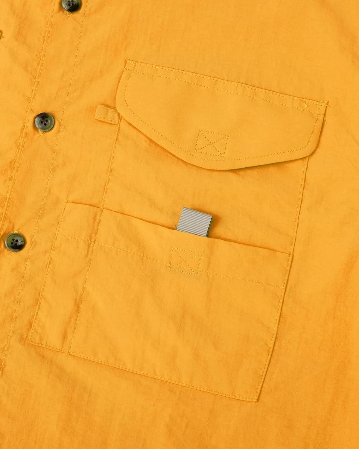 imageAlimens ampamp Gentle Short Sleeve Fishing Shirt Wicking Fabric Sun Protection Casual Button Down ShirtsYellow