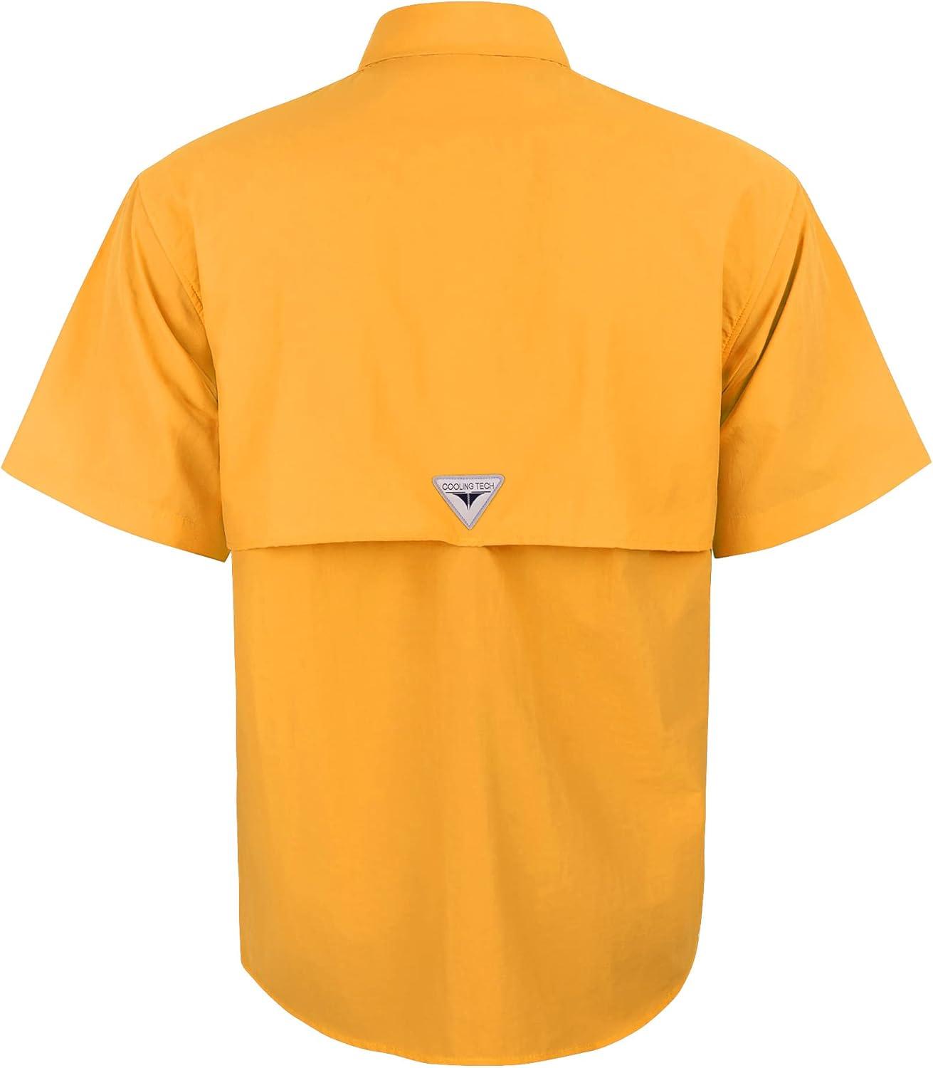 imageAlimens ampamp Gentle Short Sleeve Fishing Shirt Wicking Fabric Sun Protection Casual Button Down ShirtsYellow