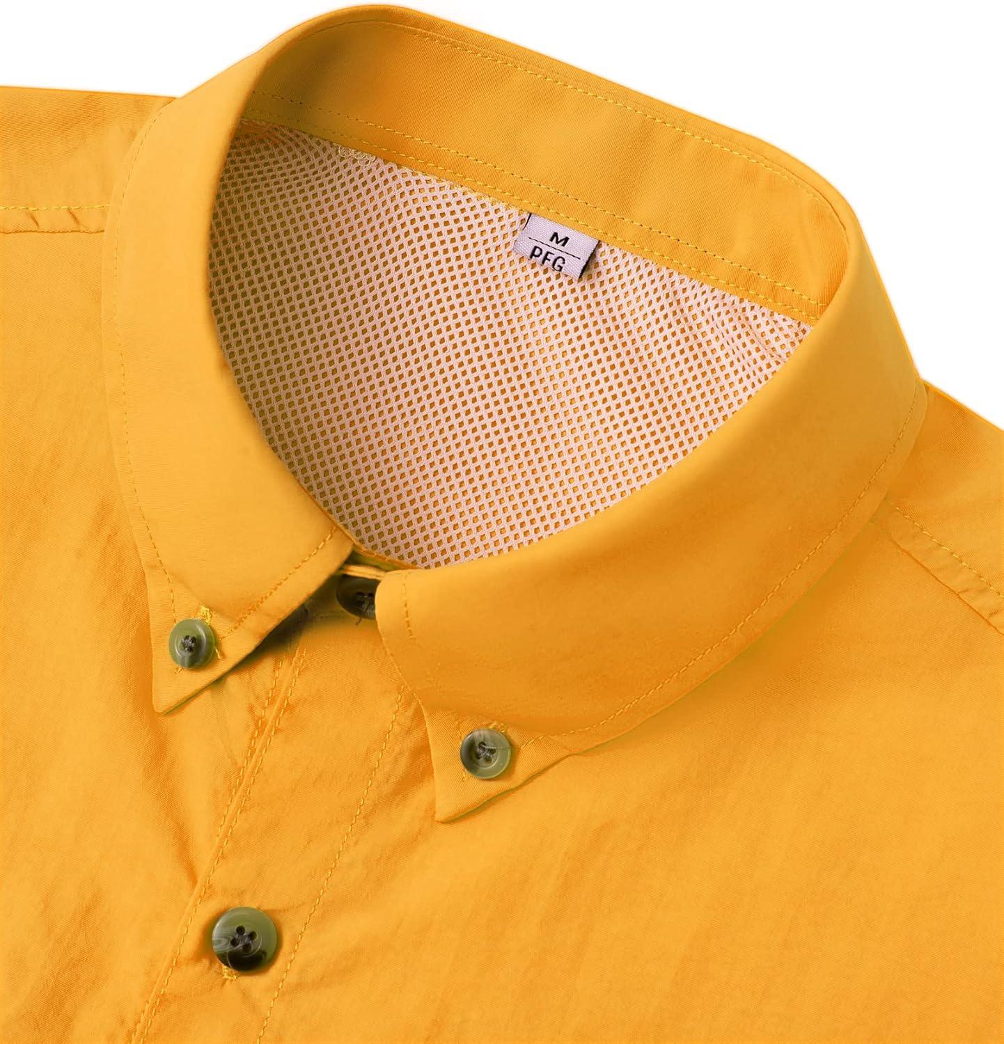 imageAlimens ampamp Gentle Short Sleeve Fishing Shirt Wicking Fabric Sun Protection Casual Button Down ShirtsYellow