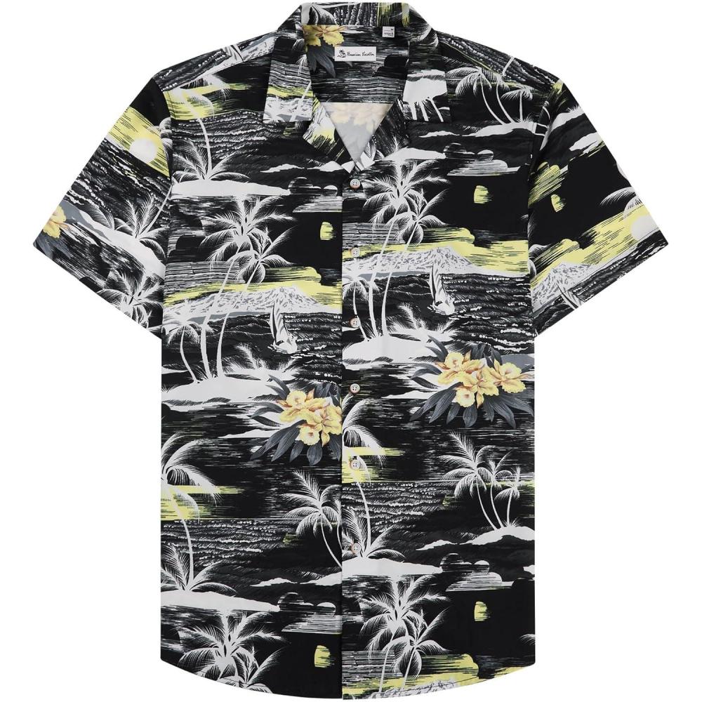 imageAlimens ampamp Gentle Hawaiian Shirt for Men Summer Beach Casual Short Sleeve Button Down Shirts Printed Tropical Vacation ShirtsBlack Beach
