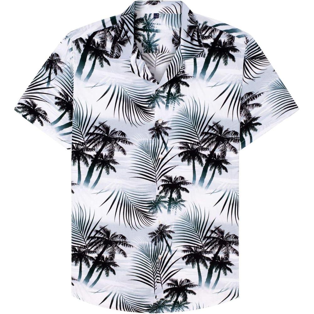 imageAlimens ampamp Gentle Hawaiian Shirt for Men Summer Beach Casual Short Sleeve Button Down Shirts Printed Tropical Vacation ShirtsBlack White Palm
